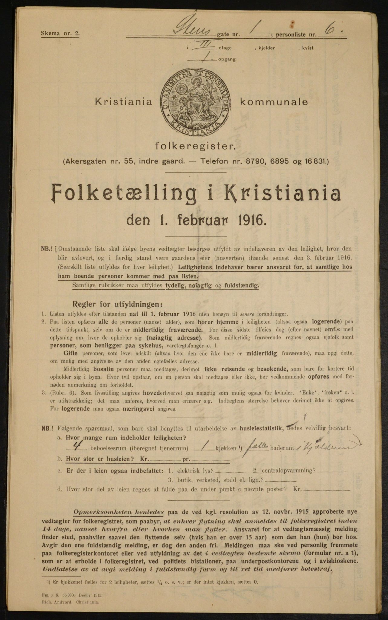 OBA, Municipal Census 1916 for Kristiania, 1916, p. 104456