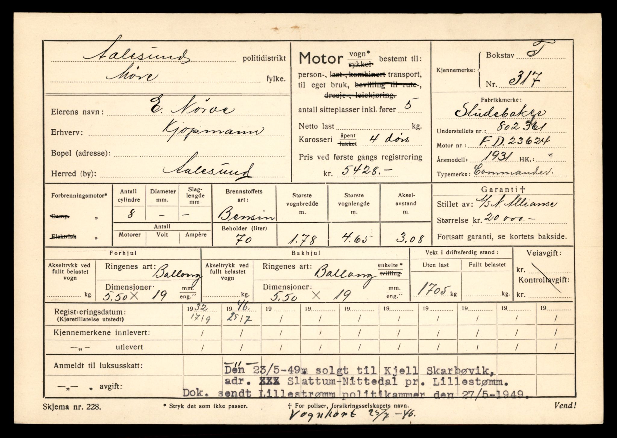 Møre og Romsdal vegkontor - Ålesund trafikkstasjon, SAT/A-4099/F/Fe/L0003: Registreringskort for kjøretøy T 232 - T 340, 1927-1998, p. 3082