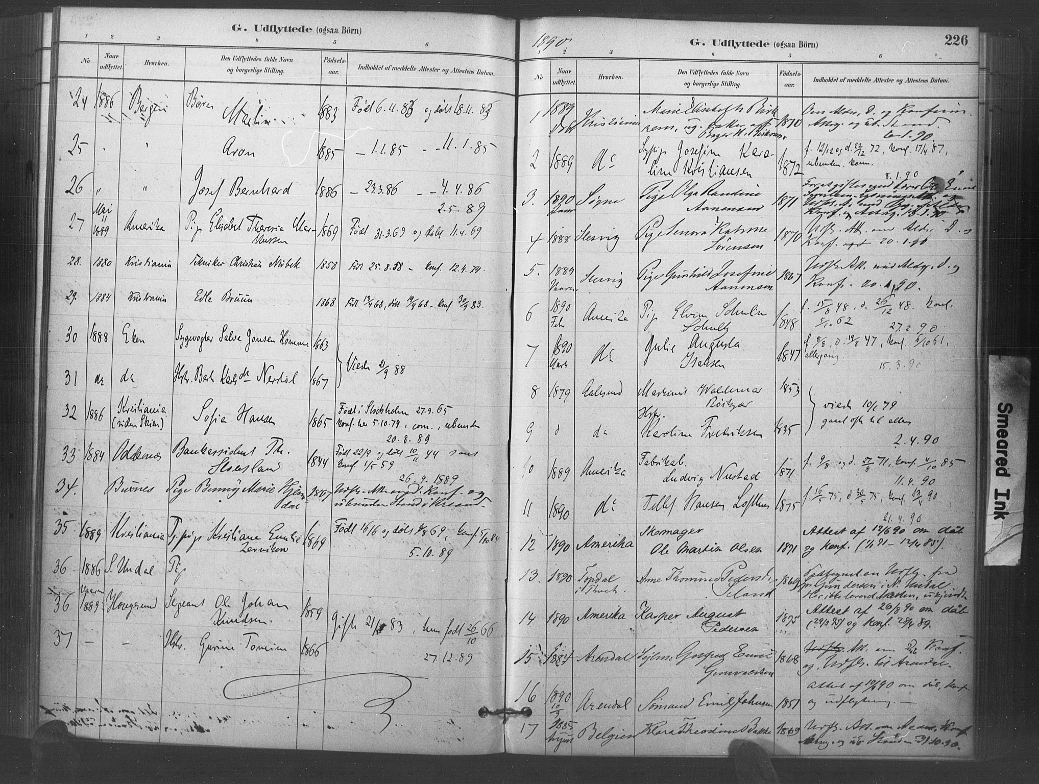 Kristiansand domprosti, AV/SAK-1112-0006/F/Fa/L0018: Parish register (official) no. A 17, 1880-1892, p. 226