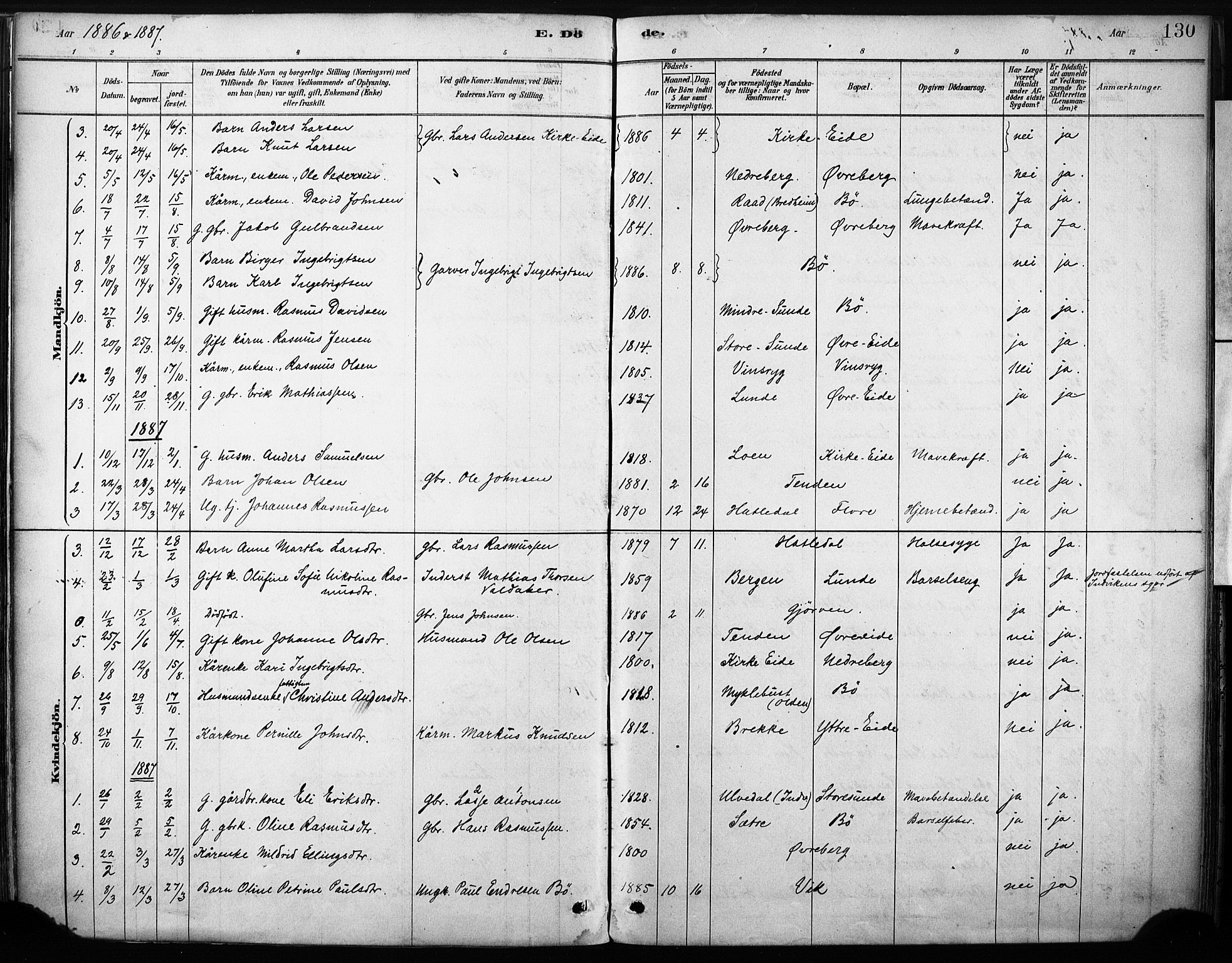 Stryn Sokneprestembete, AV/SAB-A-82501: Parish register (official) no. B 1, 1878-1907, p. 130