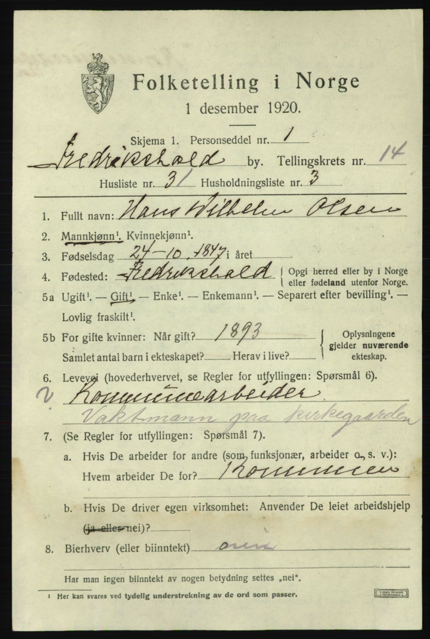 SAO, 1920 census for Fredrikshald, 1920, p. 23097