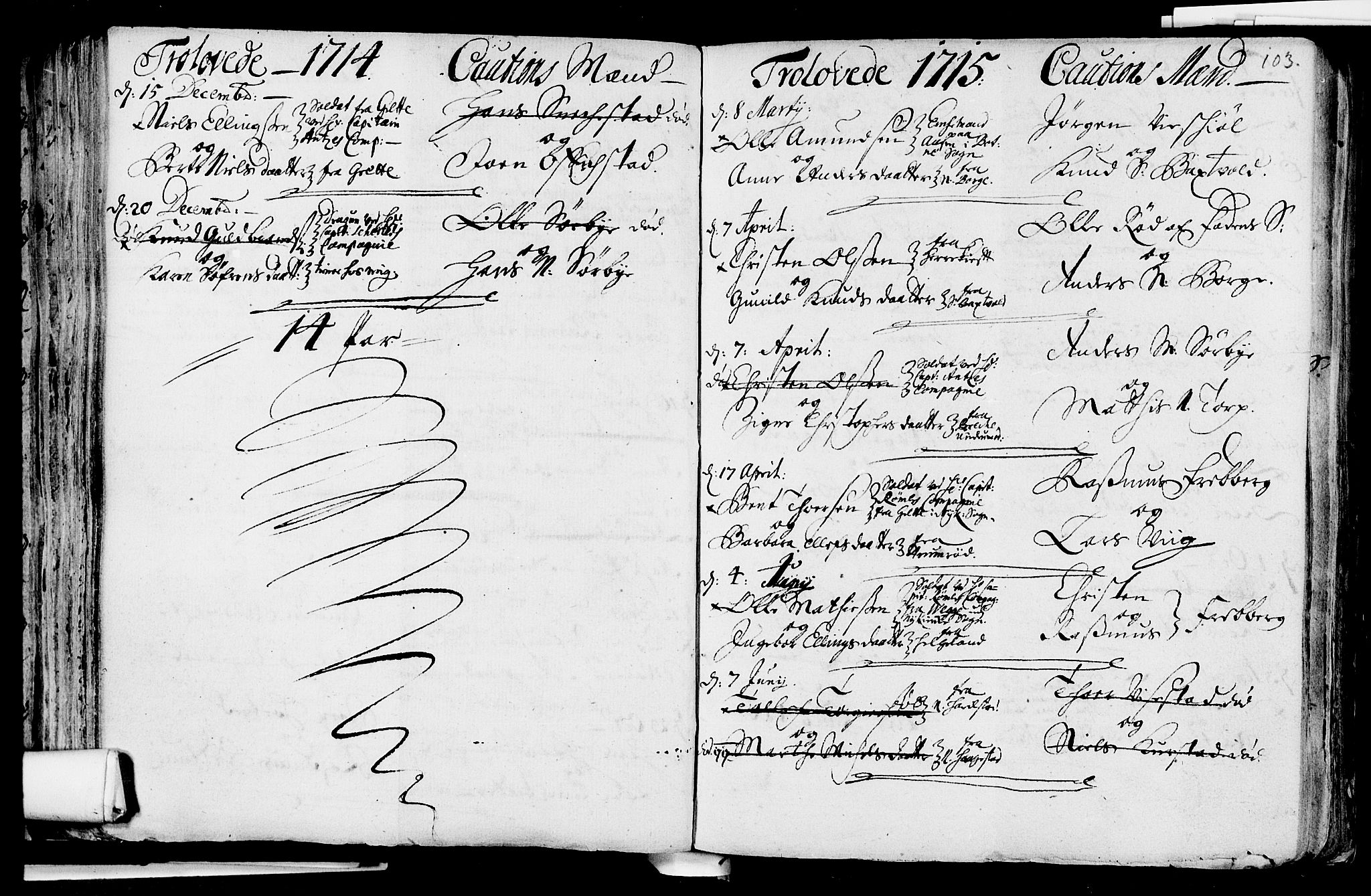 Våle kirkebøker, AV/SAKO-A-334/F/Fa/L0002: Parish register (official) no. I 2, 1705-1732, p. 103