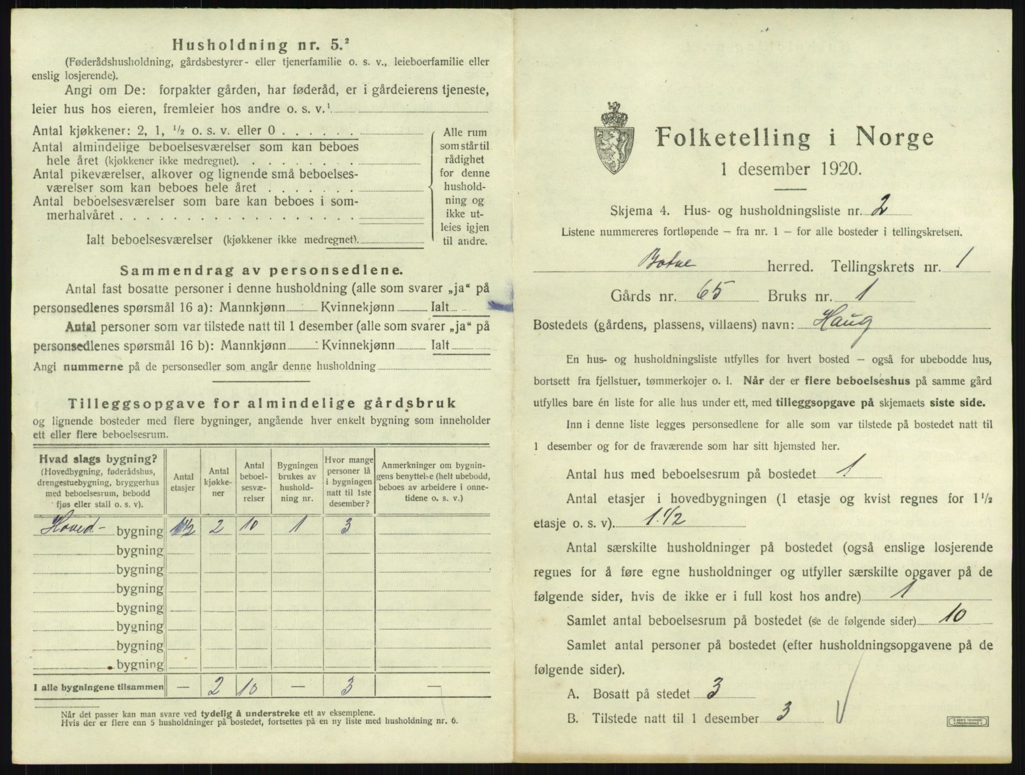 SAKO, 1920 census for Botne, 1920, p. 35