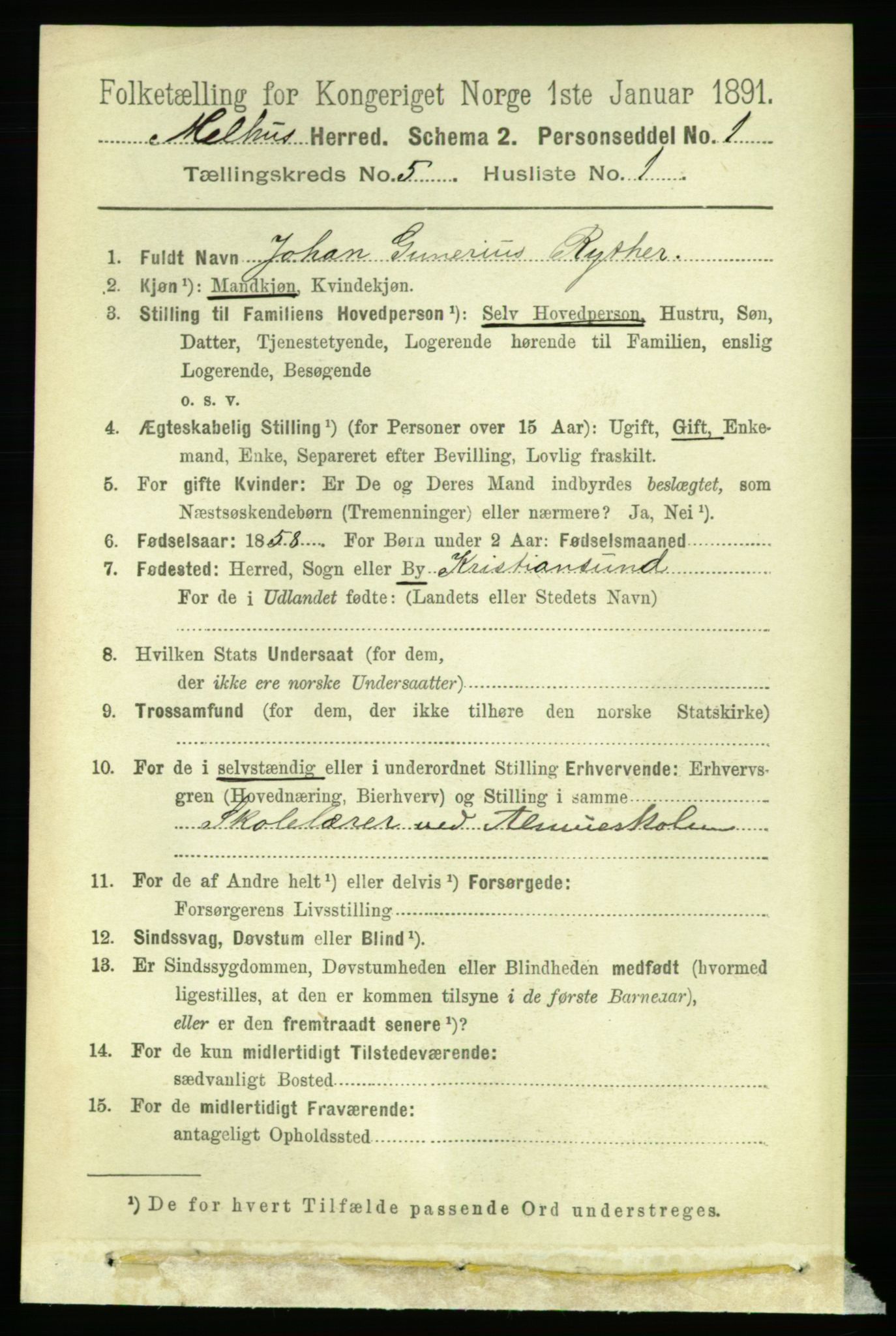 RA, 1891 census for 1653 Melhus, 1891, p. 2433