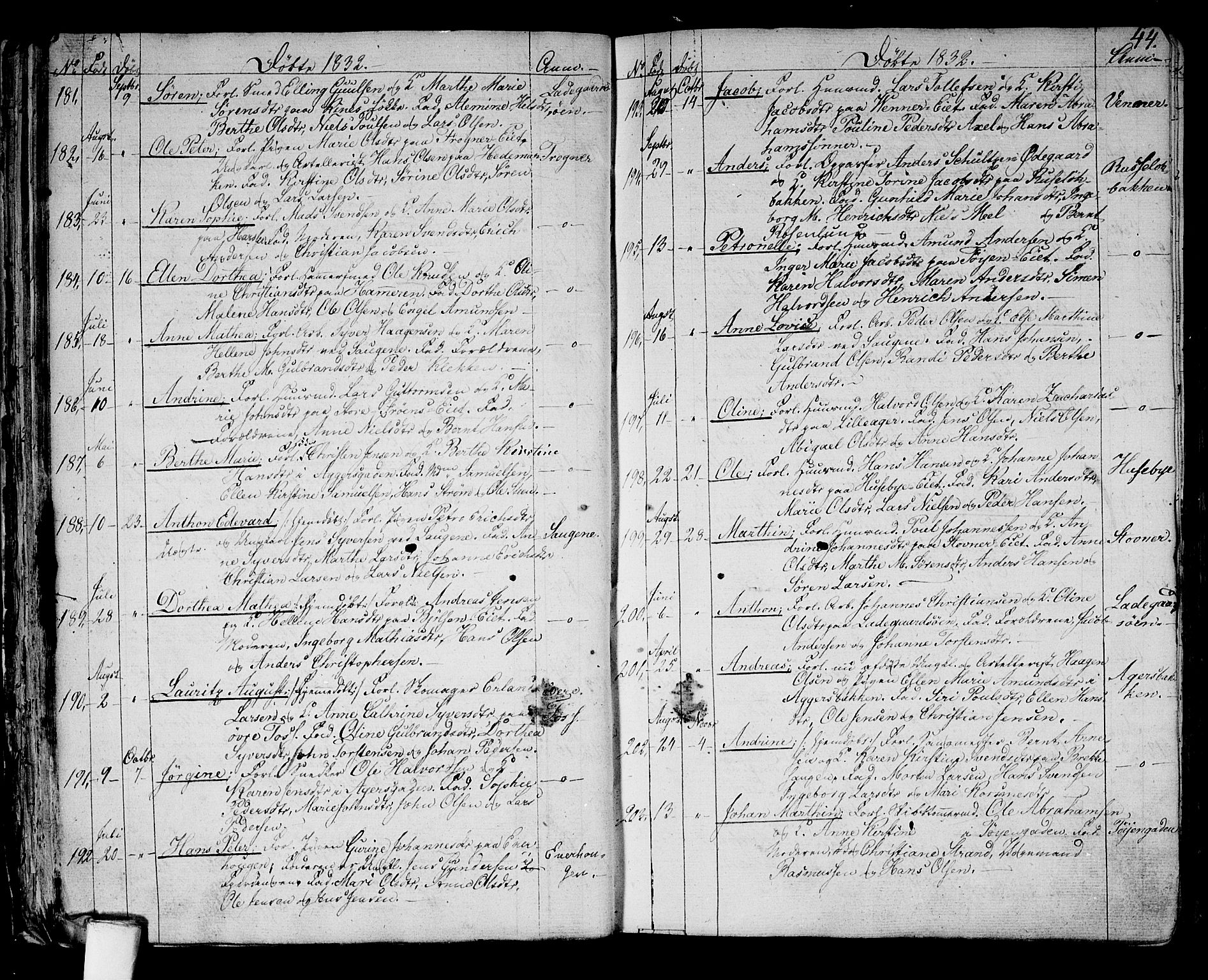 Aker prestekontor kirkebøker, AV/SAO-A-10861/G/L0006: Parish register (copy) no. 6, 1830-1838, p. 44