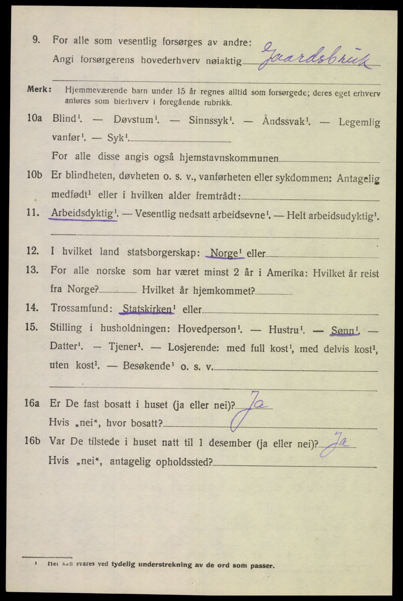 SAK, 1920 census for Gyland, 1920, p. 1631