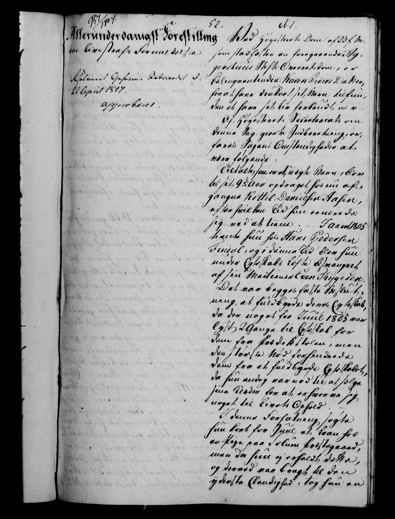 Danske Kanselli 1800-1814, AV/RA-EA-3024/H/Hf/Hfa/Hfab/L0008: Forestillinger, 1807