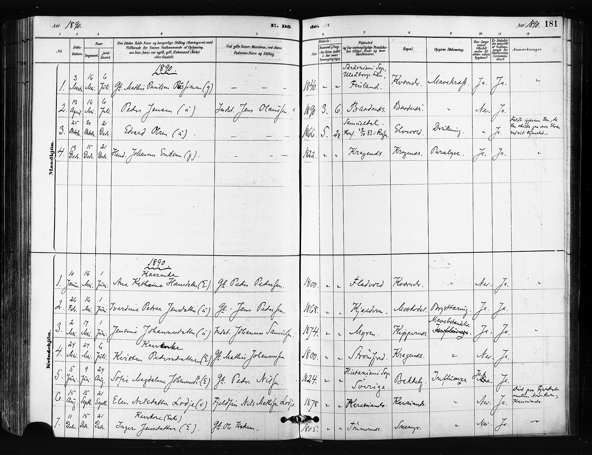 Skjervøy sokneprestkontor, AV/SATØ-S-1300/H/Ha/Haa/L0014kirke: Parish register (official) no. 14, 1878-1894, p. 181