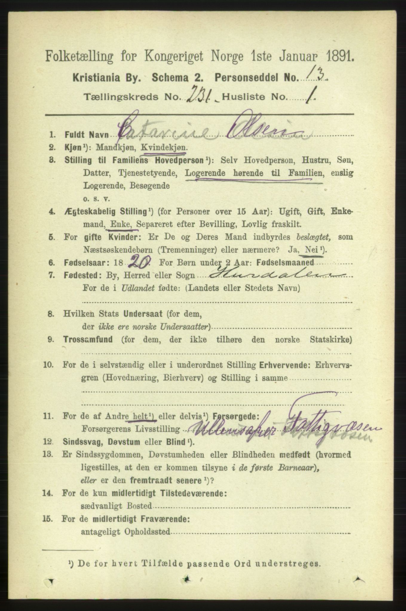 RA, 1891 census for 0301 Kristiania, 1891, p. 142517