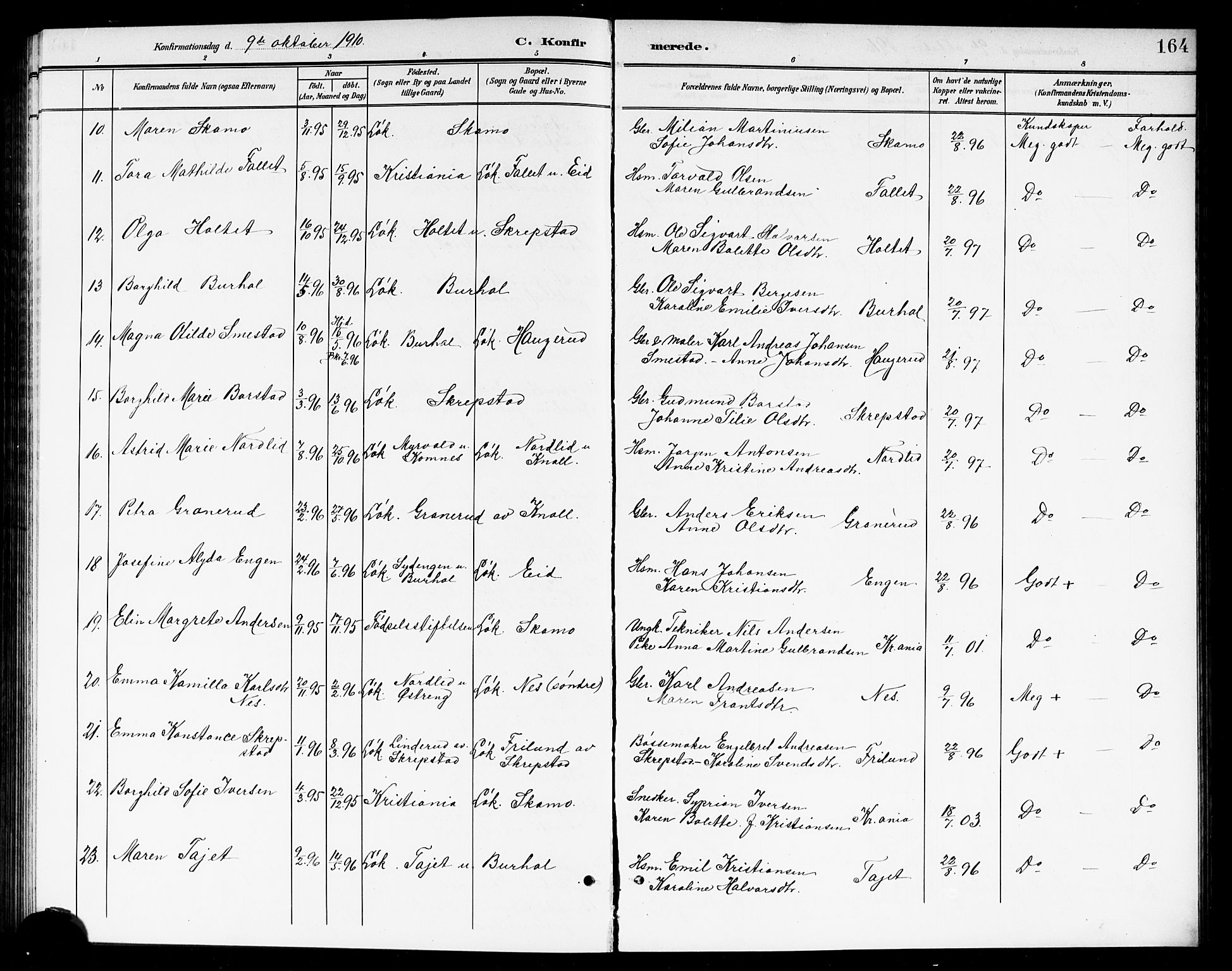 Høland prestekontor Kirkebøker, SAO/A-10346a/G/Ga/L0007: Parish register (copy) no. I 7, 1902-1914, p. 164