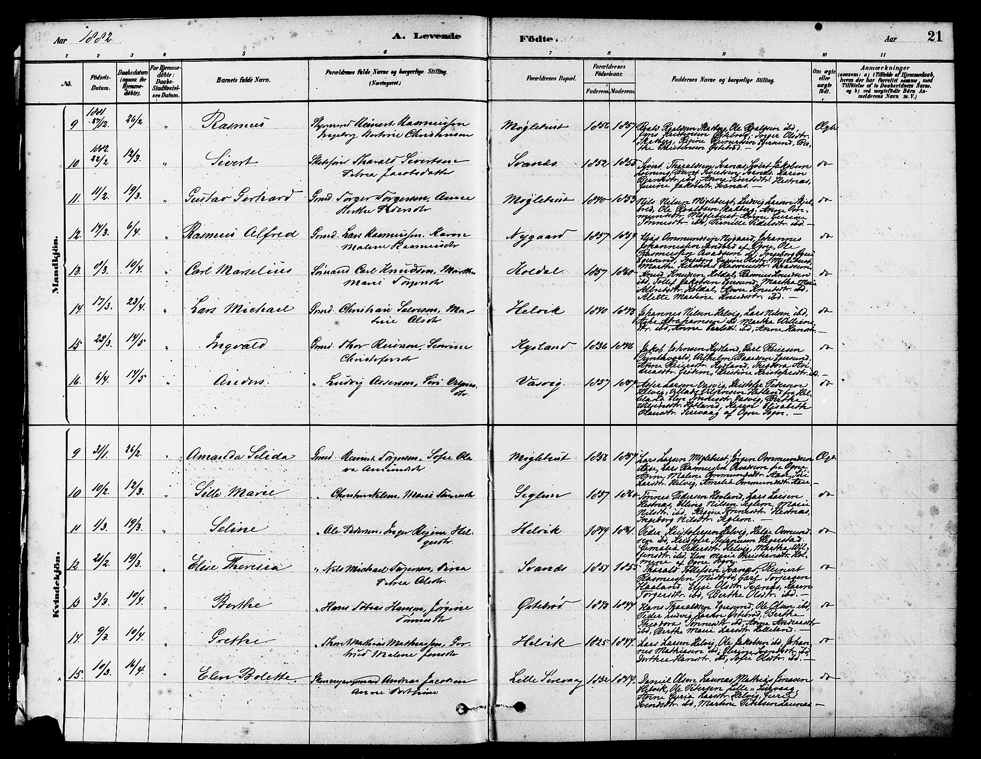 Eigersund sokneprestkontor, AV/SAST-A-101807/S08/L0017: Parish register (official) no. A 14, 1879-1892, p. 21