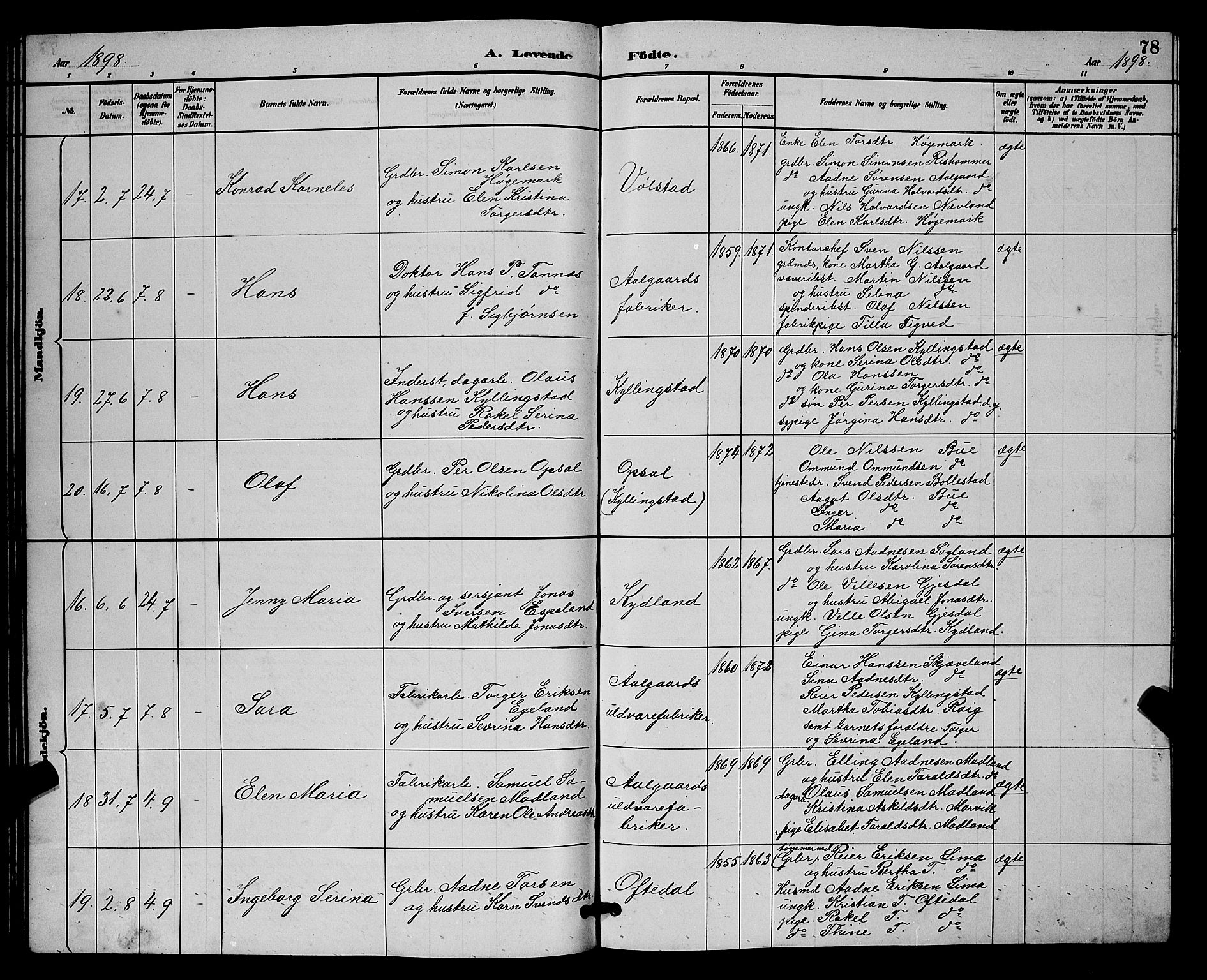 Lye sokneprestkontor, AV/SAST-A-101794/001/30BB/L0008: Parish register (copy) no. B 7, 1887-1901, p. 78