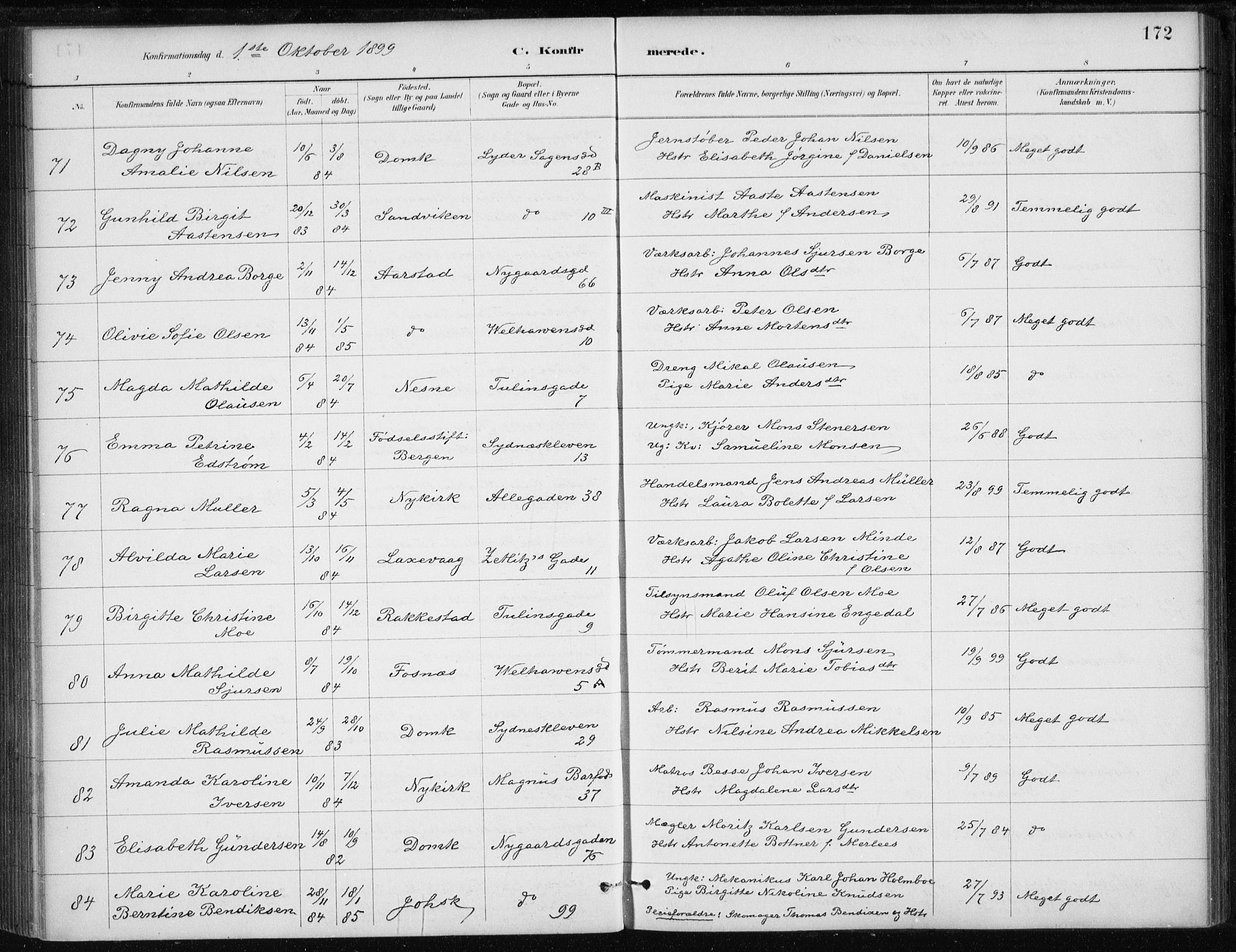 Johanneskirken sokneprestembete, SAB/A-76001/H/Haa/L0008: Parish register (official) no. C 1, 1885-1907, p. 172