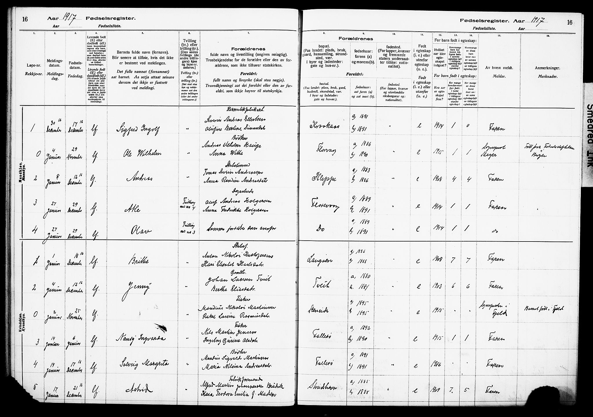 Askøy Sokneprestembete, SAB/A-74101/I/Id/L00A1: Birth register no. A 1, 1916-1928, p. 16