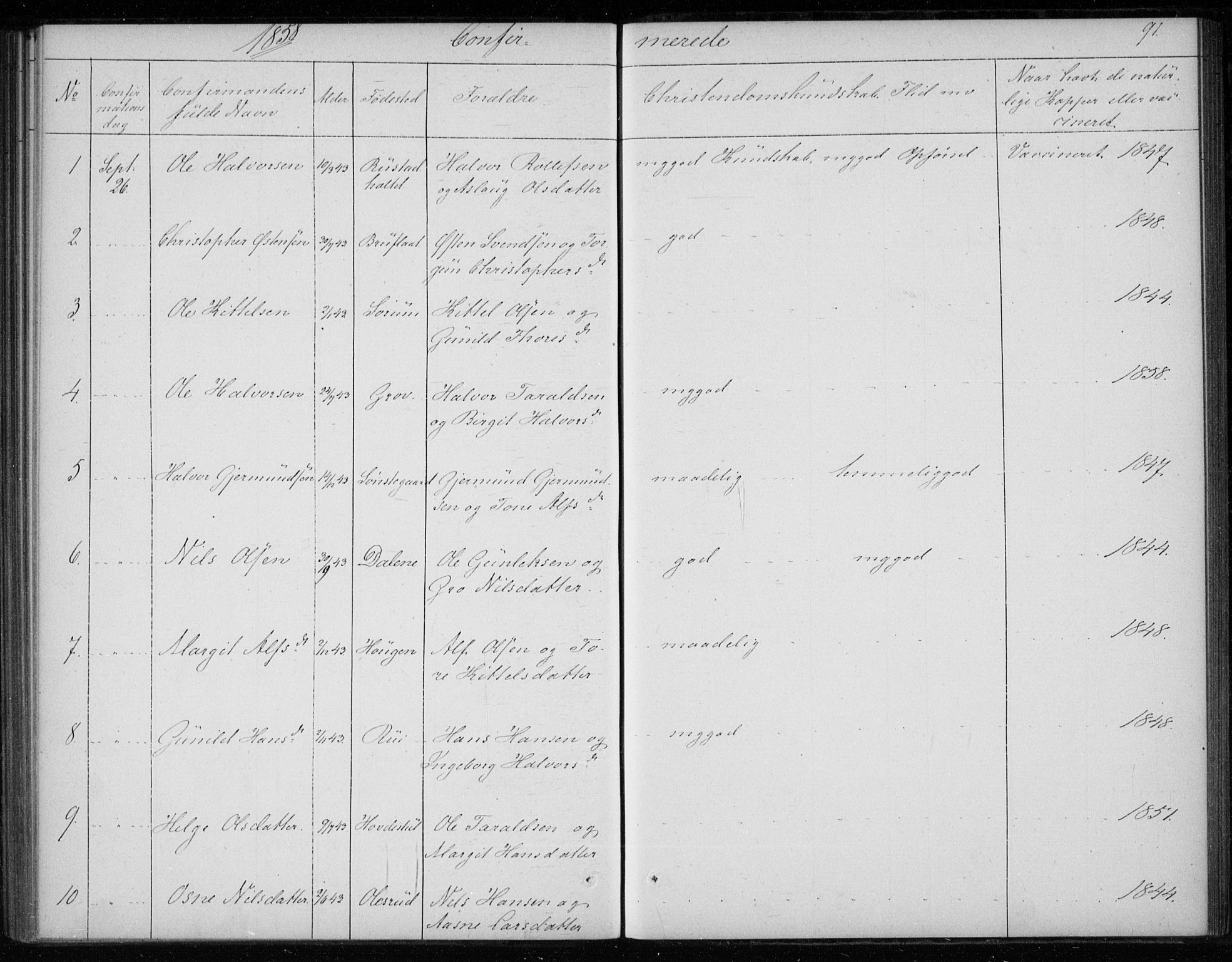 Gransherad kirkebøker, SAKO/A-267/F/Fb/L0003: Parish register (official) no. II 3, 1844-1859, p. 91