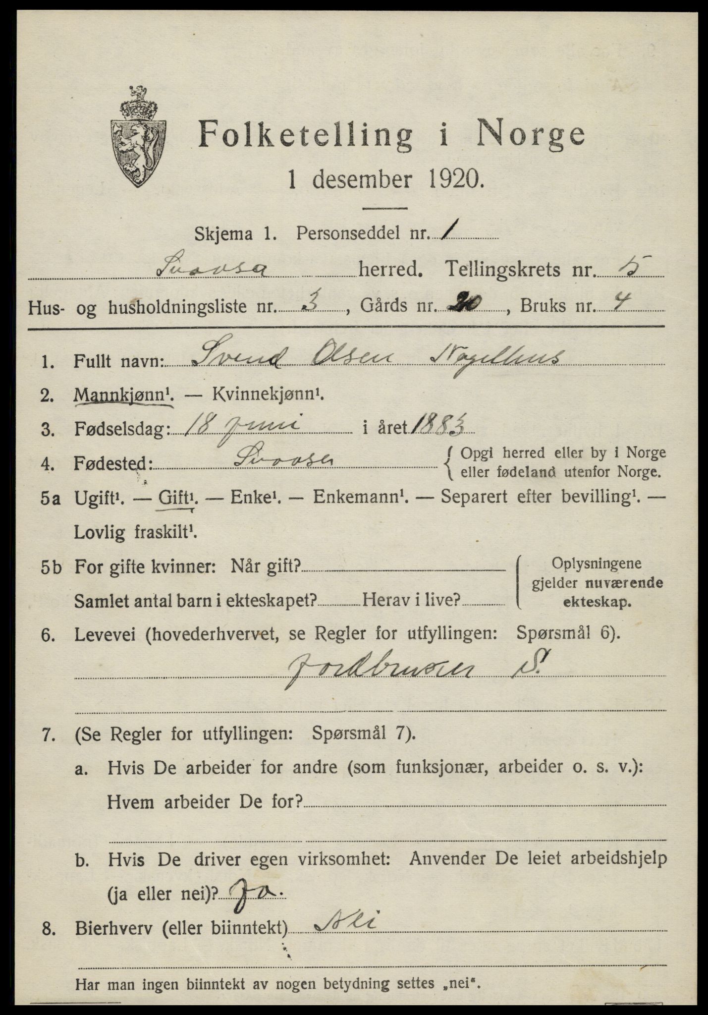 SAT, 1920 census for Snåsa, 1920, p. 2304