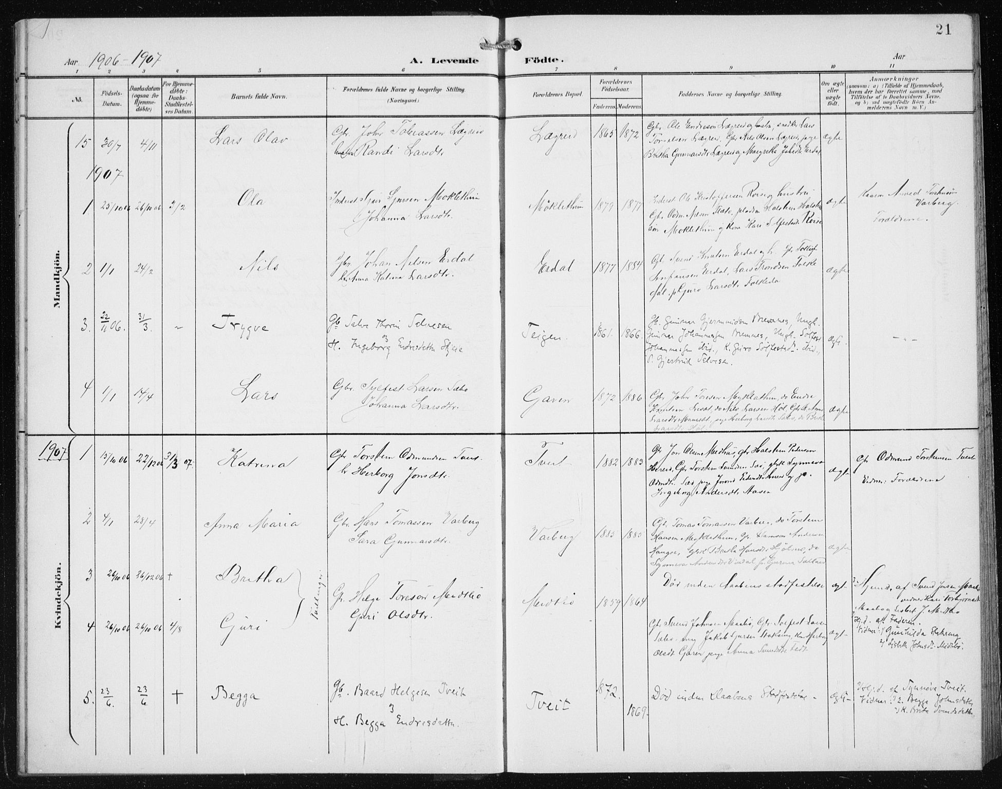 Ullensvang sokneprestembete, AV/SAB-A-78701/H/Hab: Parish register (copy) no. C  3, 1899-1932, p. 21