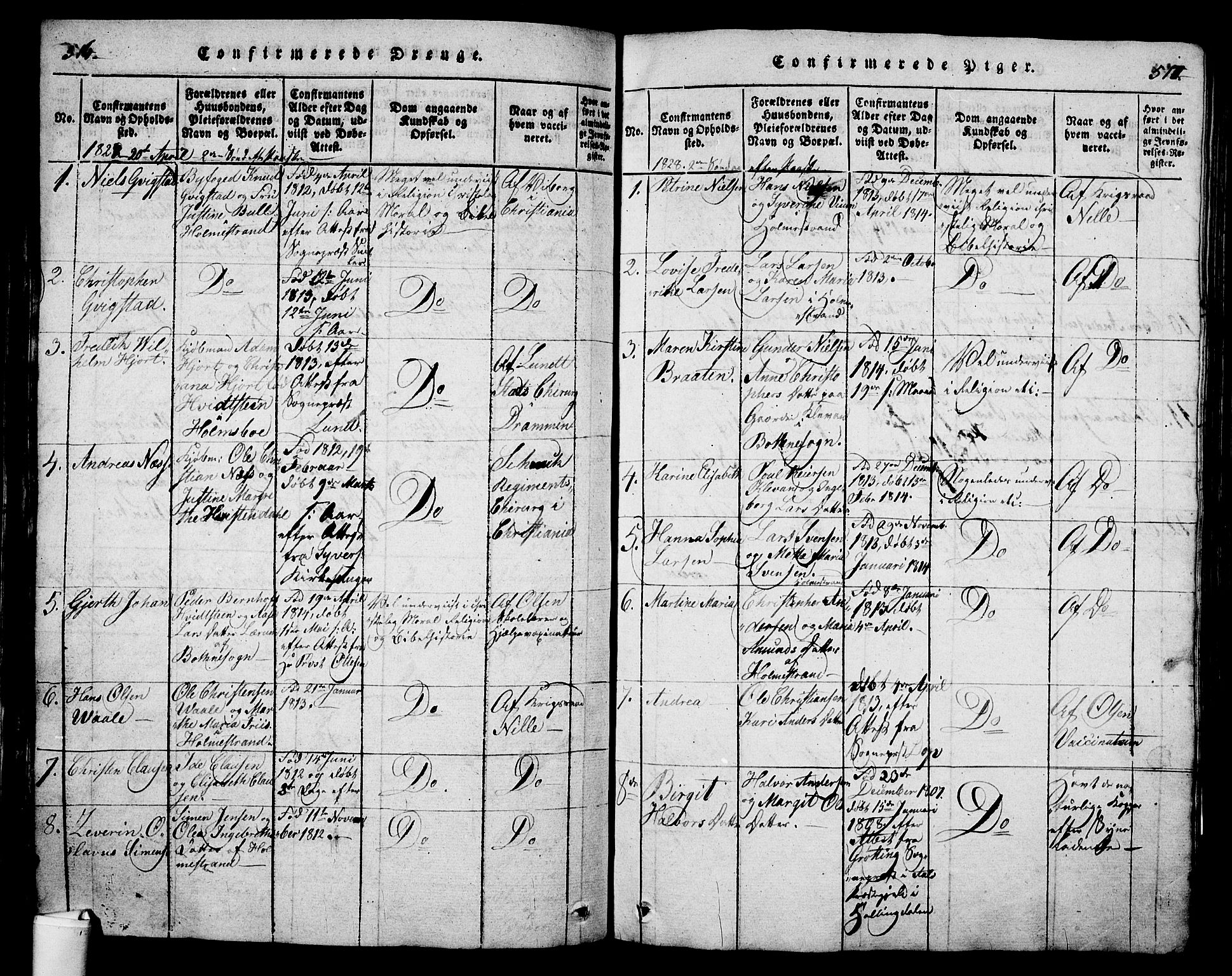 Holmestrand kirkebøker, SAKO/A-346/G/Ga/L0001: Parish register (copy) no. 1, 1814-1848, p. 516-517