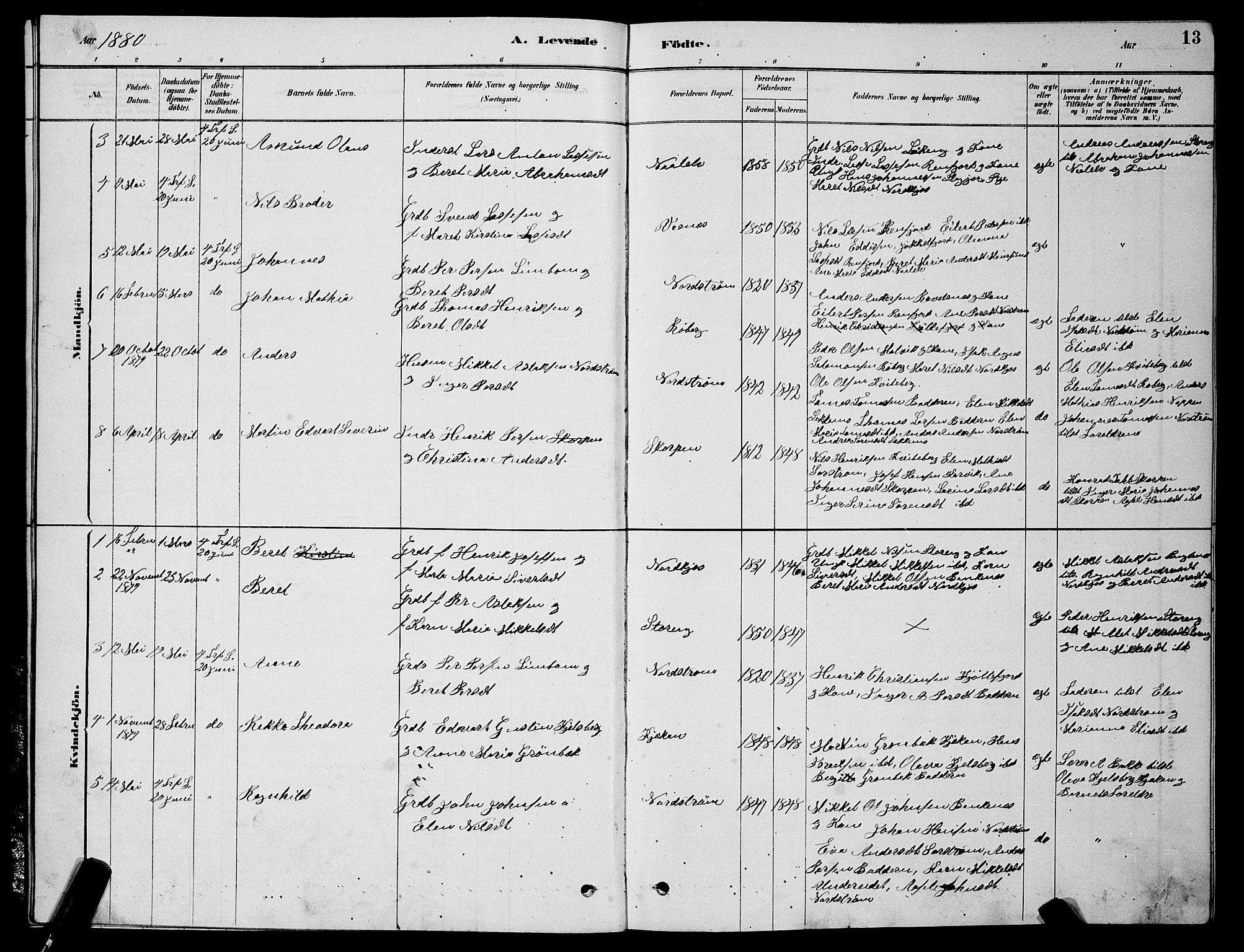 Skjervøy sokneprestkontor, SATØ/S-1300/H/Ha/Hab/L0015klokker: Parish register (copy) no. 15, 1878-1890, p. 13