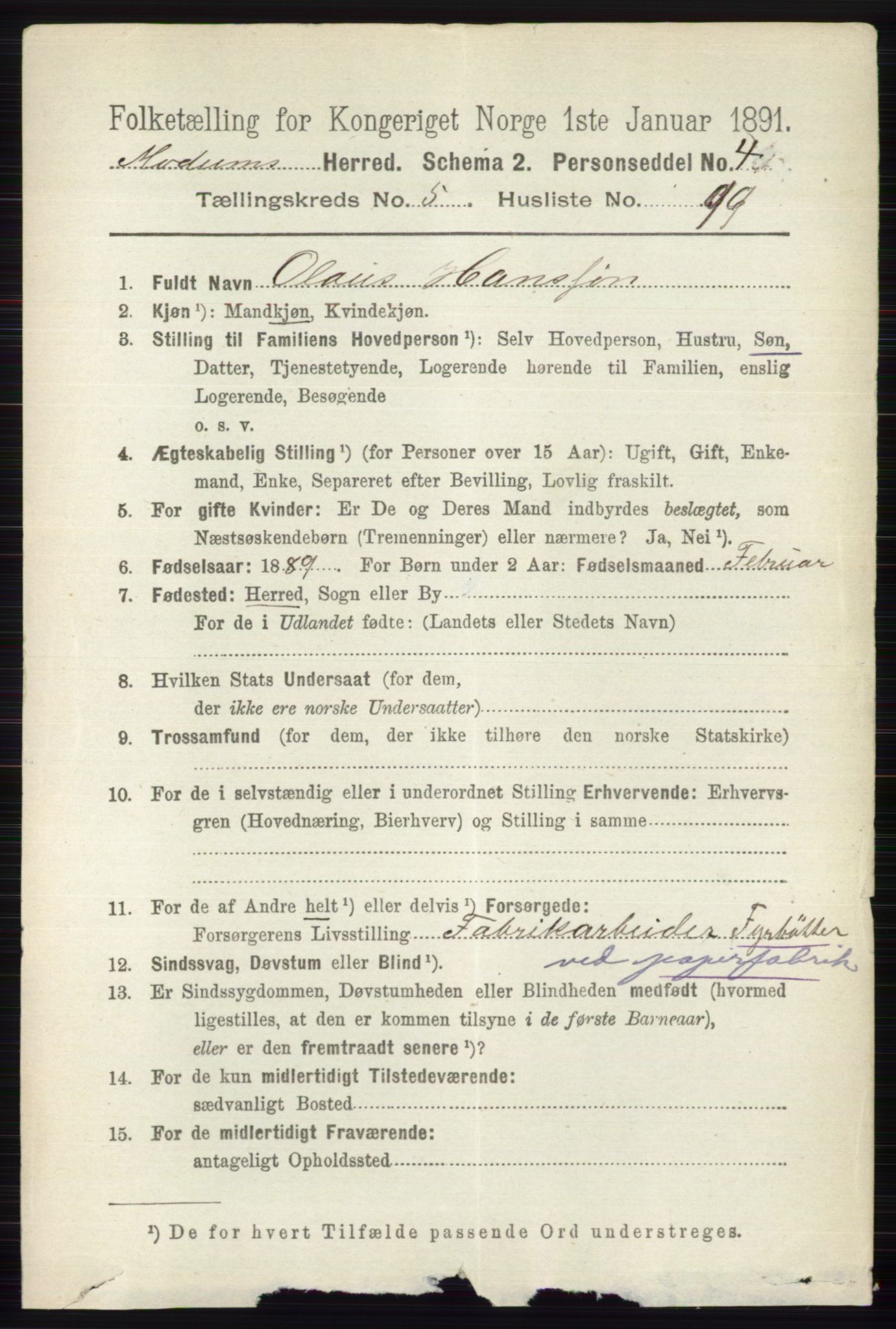 RA, 1891 census for 0623 Modum, 1891, p. 2053