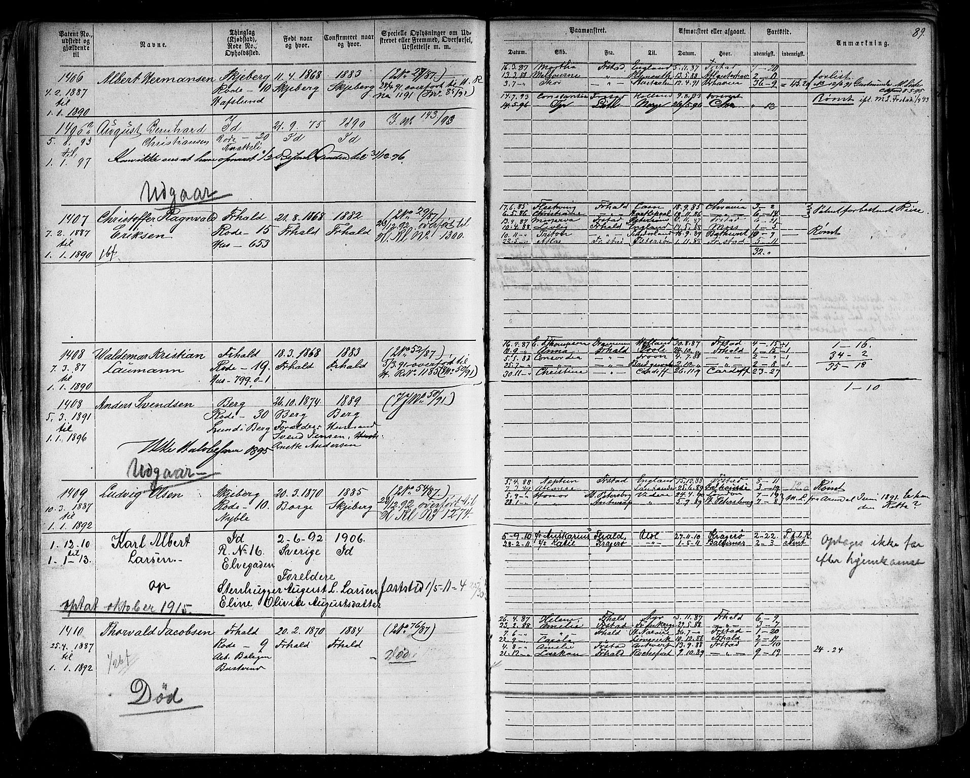 Halden mønstringskontor, SAO/A-10569a/F/Fc/Fca/L0003: Annotasjonsrulle, 1875-1910, p. 95