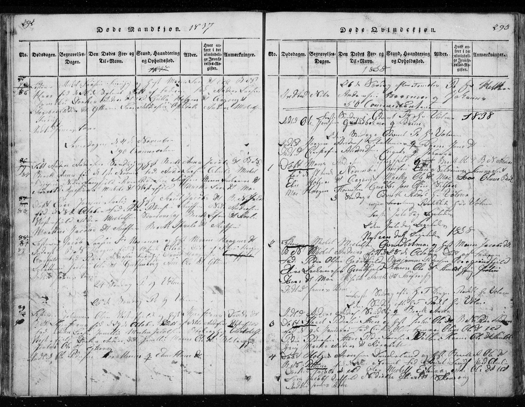 Ministerialprotokoller, klokkerbøker og fødselsregistre - Nordland, AV/SAT-A-1459/827/L0412: Parish register (copy) no. 827C01, 1820-1841, p. 292-293