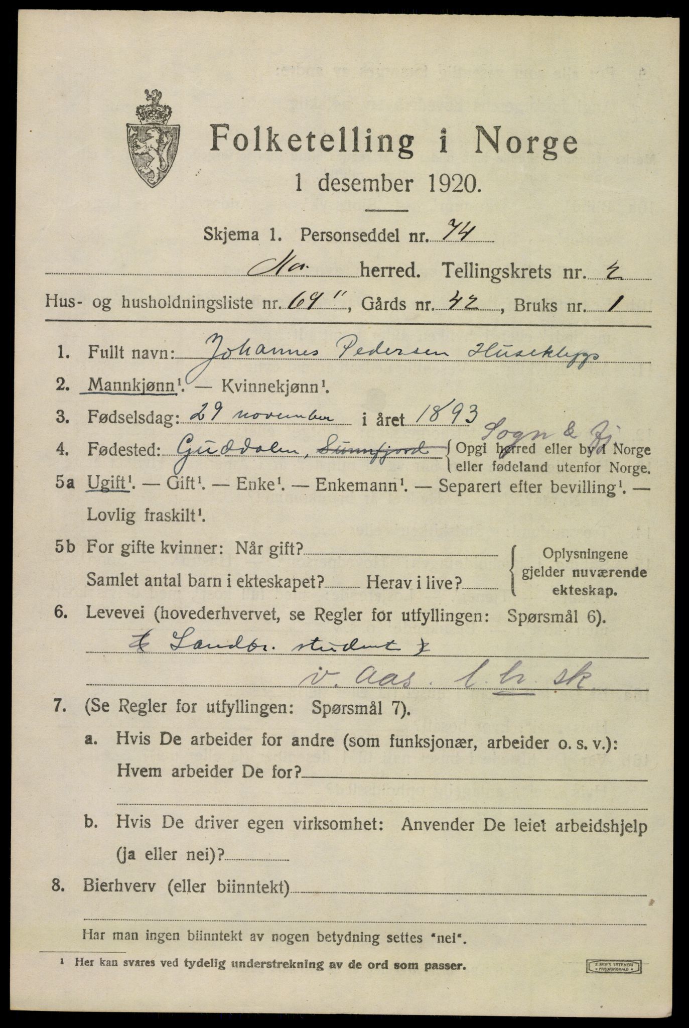 SAO, 1920 census for Ås, 1920, p. 3332