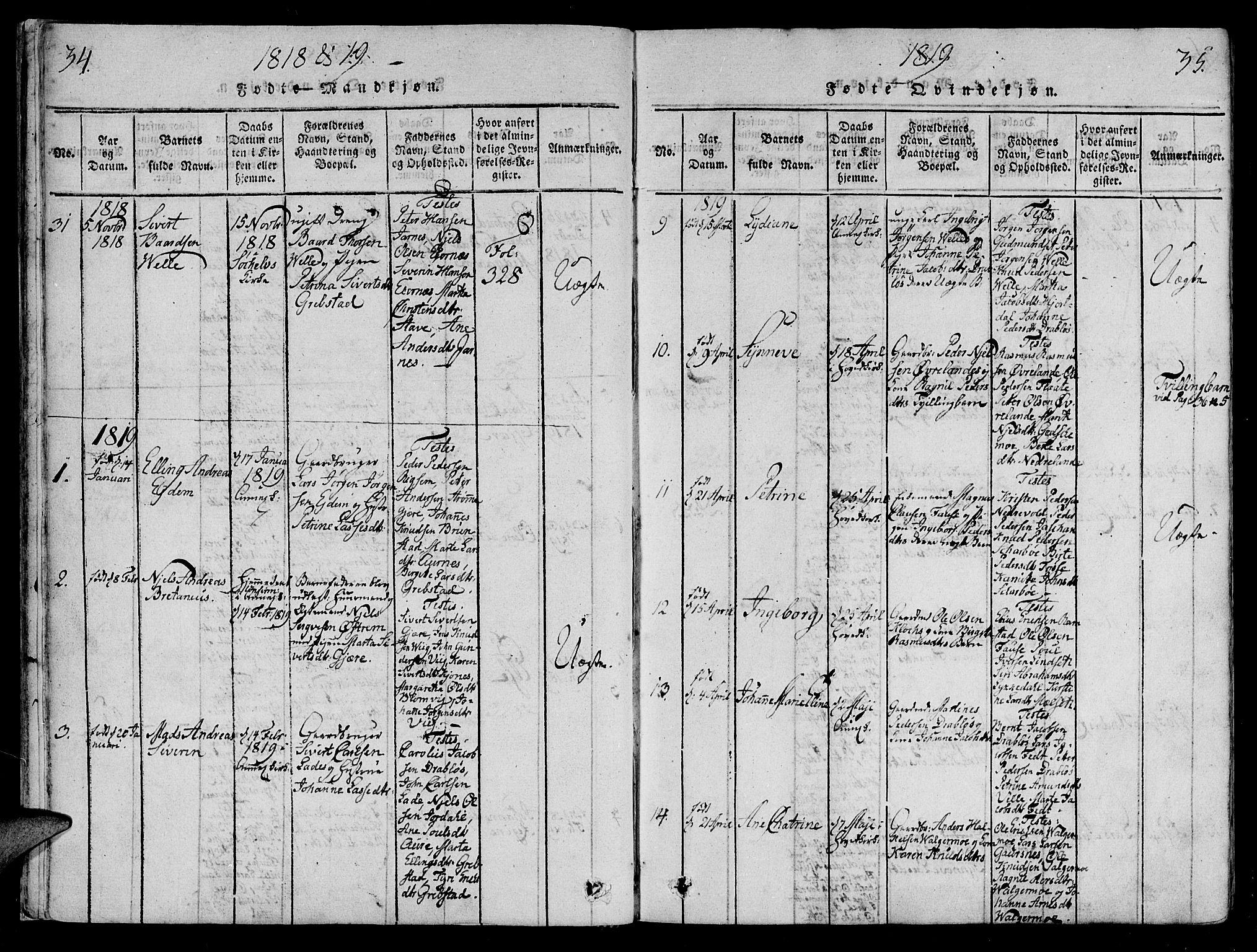 Ministerialprotokoller, klokkerbøker og fødselsregistre - Møre og Romsdal, SAT/A-1454/522/L0310: Parish register (official) no. 522A05, 1816-1832, p. 34-35