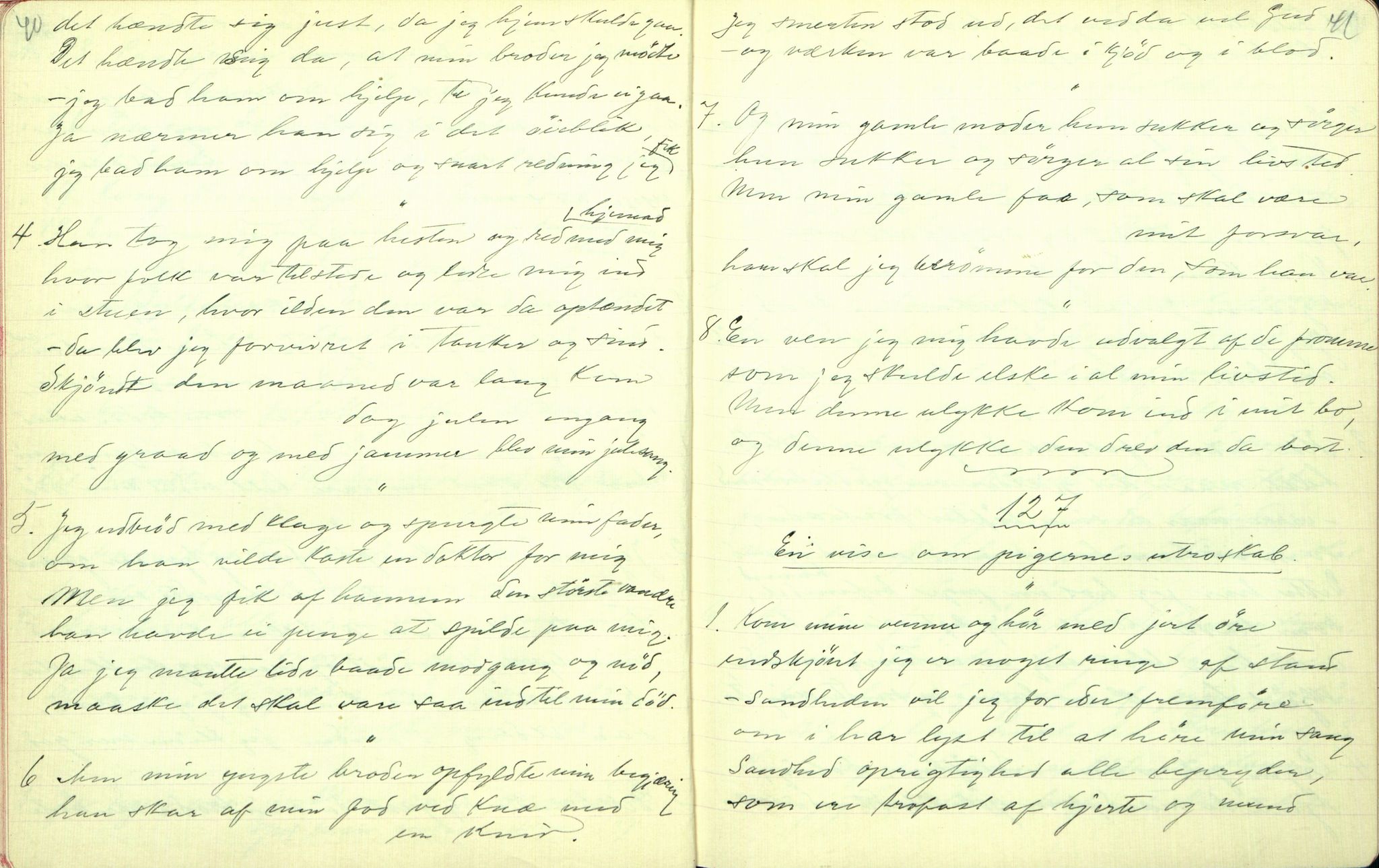 Rikard Berge, TEMU/TGM-A-1003/F/L0001/0022: 001-030 Innholdslister / 18. Plebei-visur (Laagfolkeleg poesi, skilingsdikt), 1902, p. 40-41