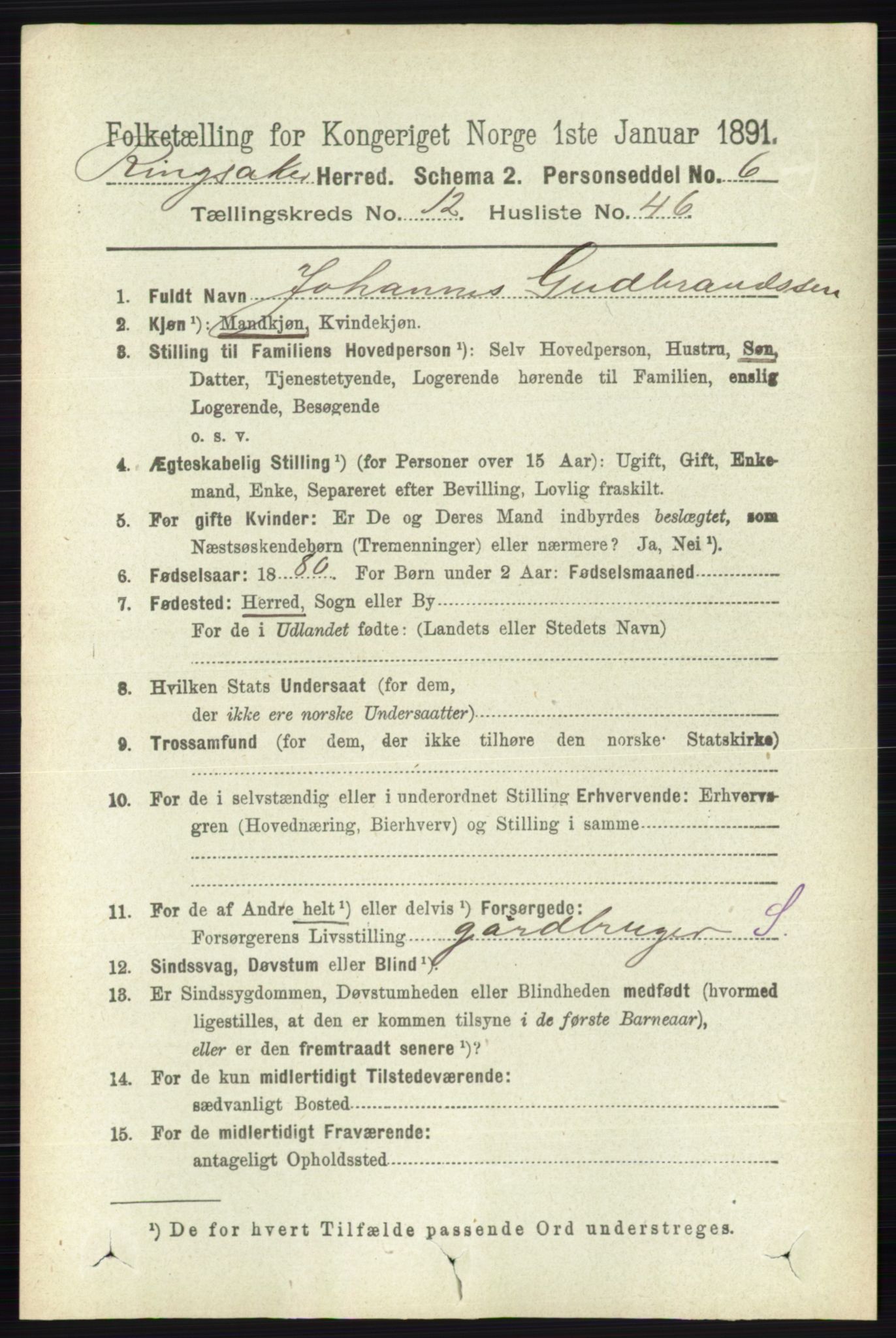 RA, 1891 census for 0412 Ringsaker, 1891, p. 7014