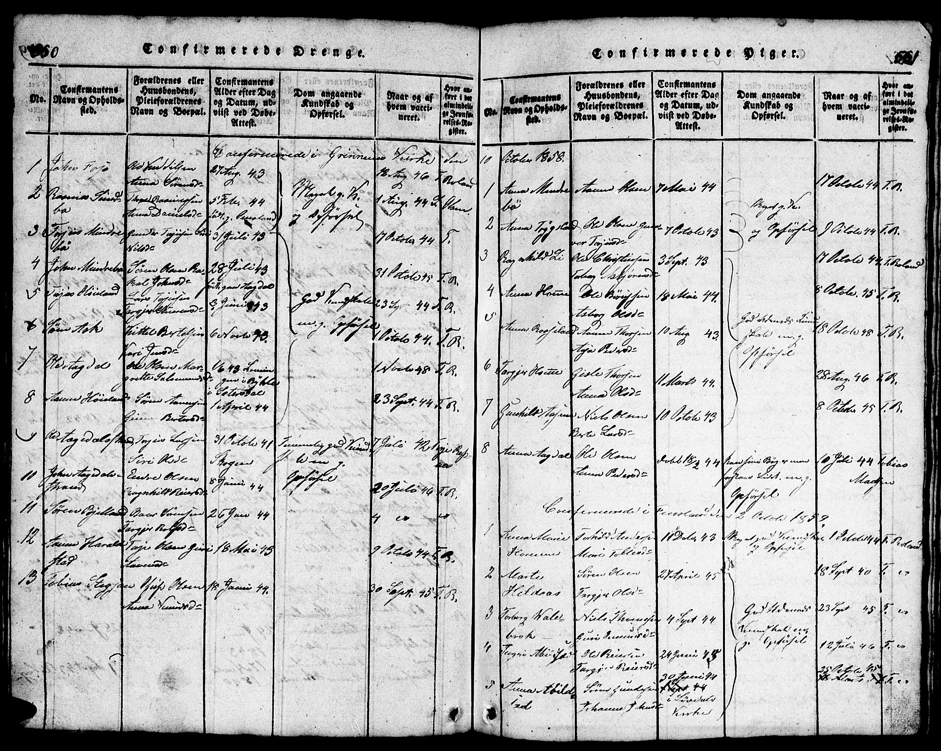 Bjelland sokneprestkontor, SAK/1111-0005/F/Fb/Fba/L0003: Parish register (copy) no. B 3, 1816-1870, p. 550-551