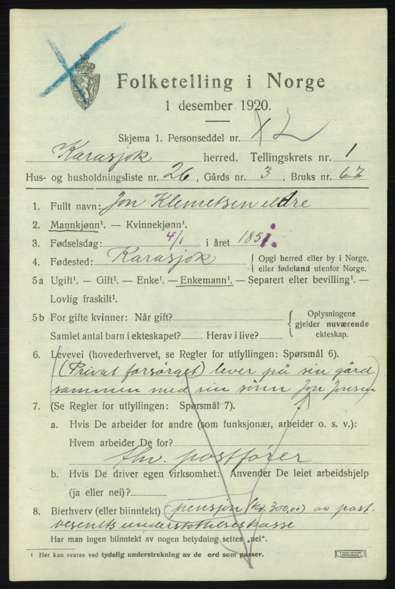 SATØ, 1920 census for Karasjok, 1920, p. 734
