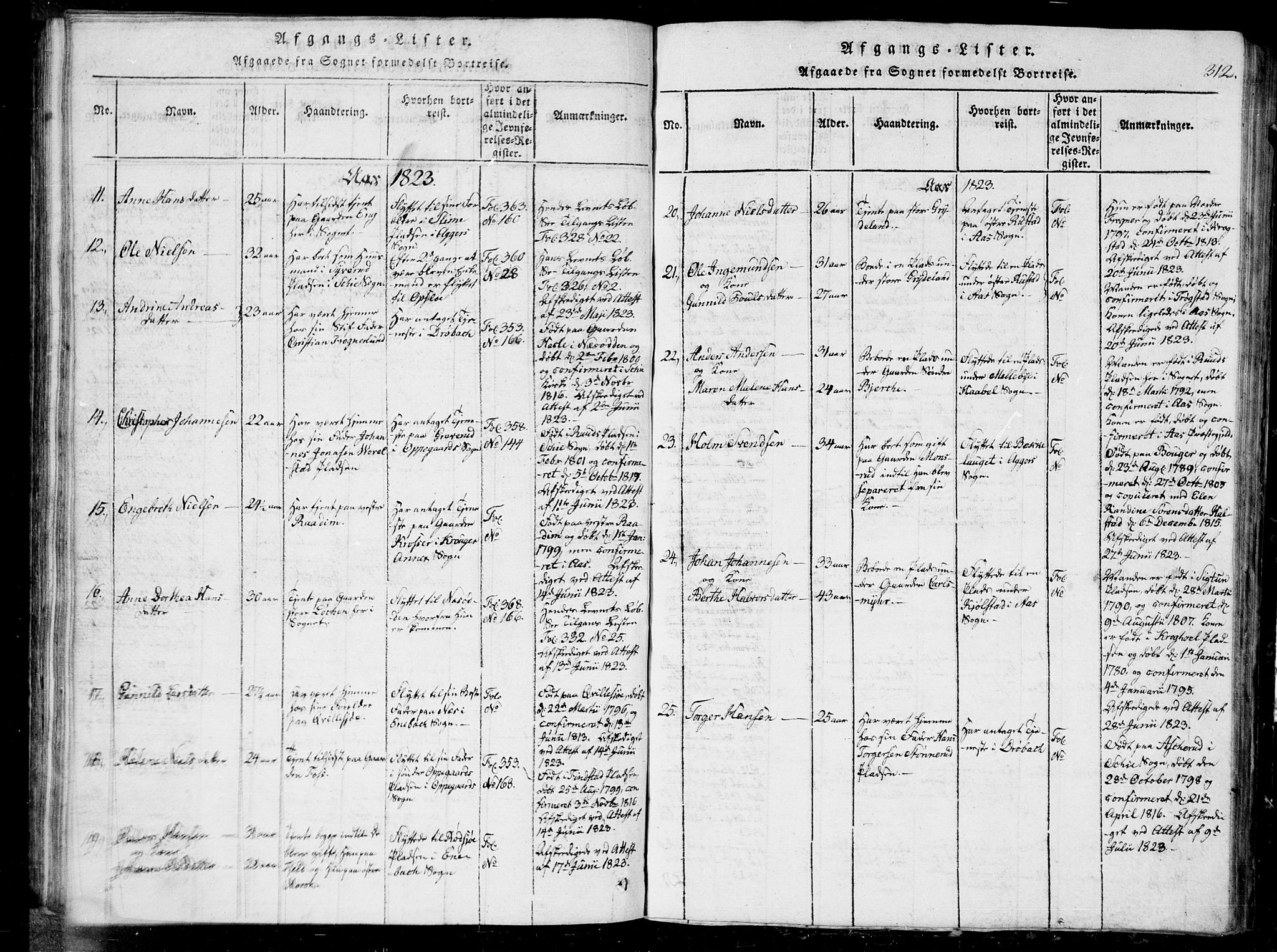 Kråkstad prestekontor Kirkebøker, AV/SAO-A-10125a/G/Ga/L0001: Parish register (copy) no. I 1, 1813-1824, p. 312