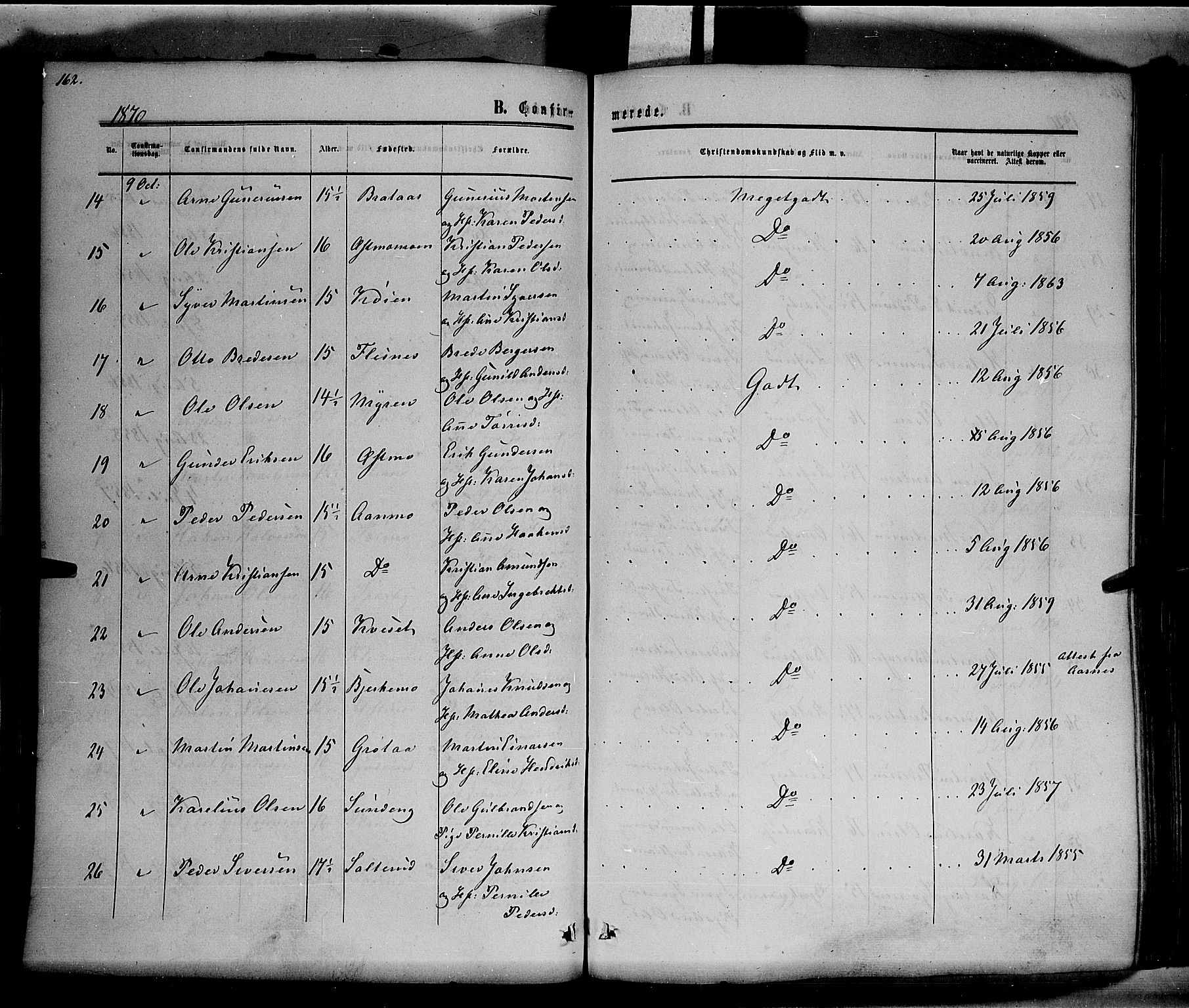 Hof prestekontor, AV/SAH-PREST-038/H/Ha/Haa/L0009: Parish register (official) no. 9, 1862-1877, p. 162