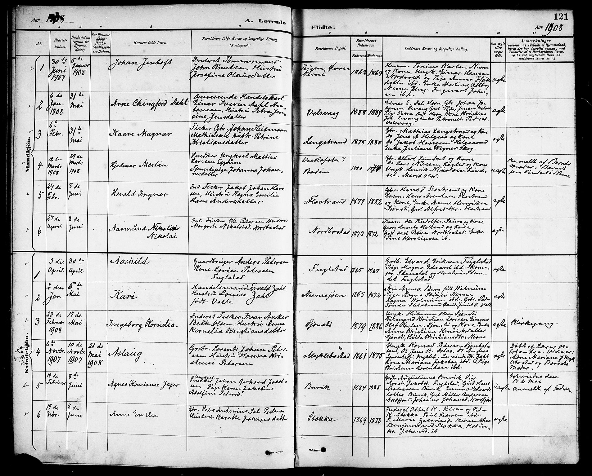 Ministerialprotokoller, klokkerbøker og fødselsregistre - Nordland, AV/SAT-A-1459/838/L0559: Parish register (copy) no. 838C06, 1893-1910, p. 121