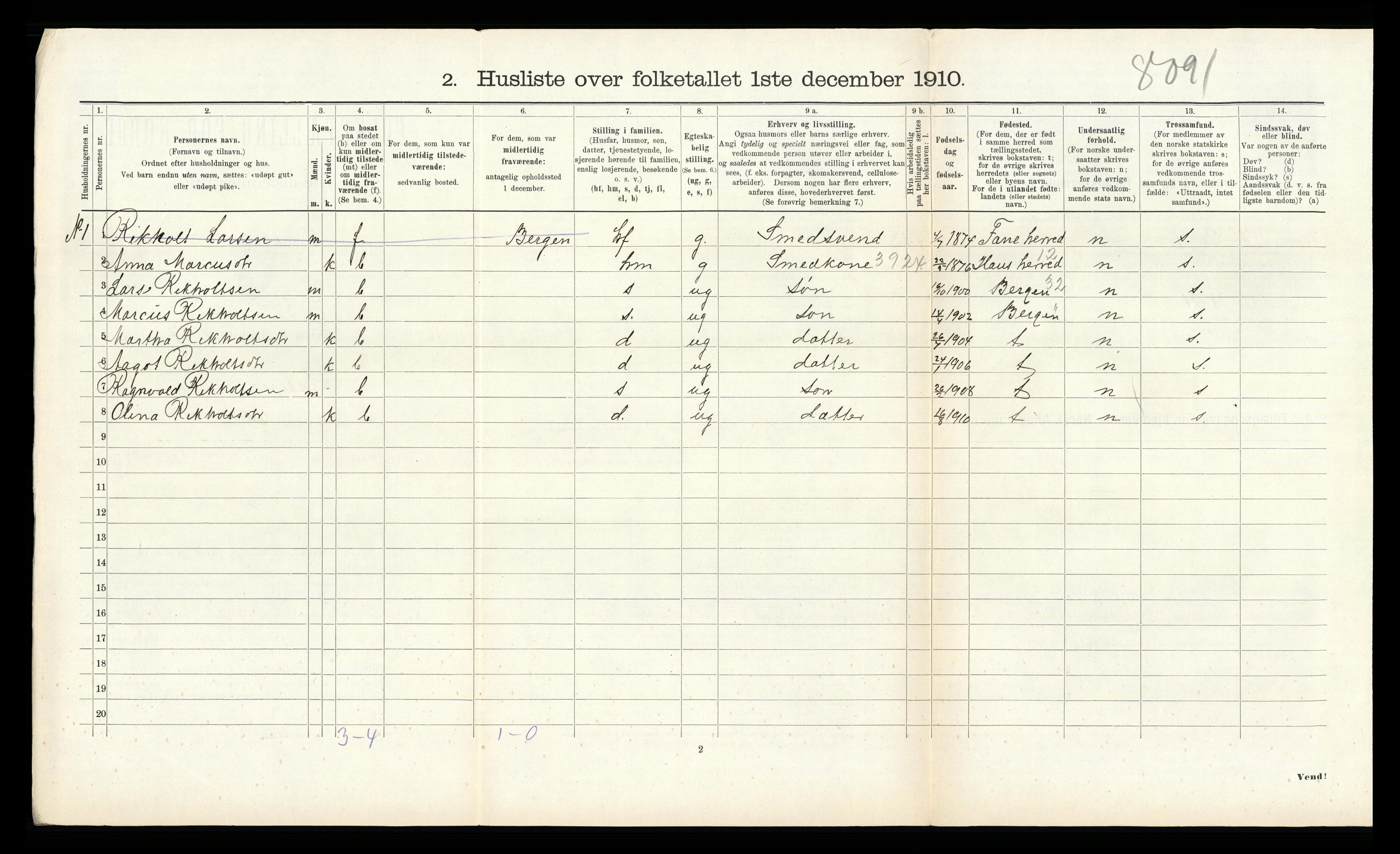 RA, 1910 census for Åsane, 1910, p. 356
