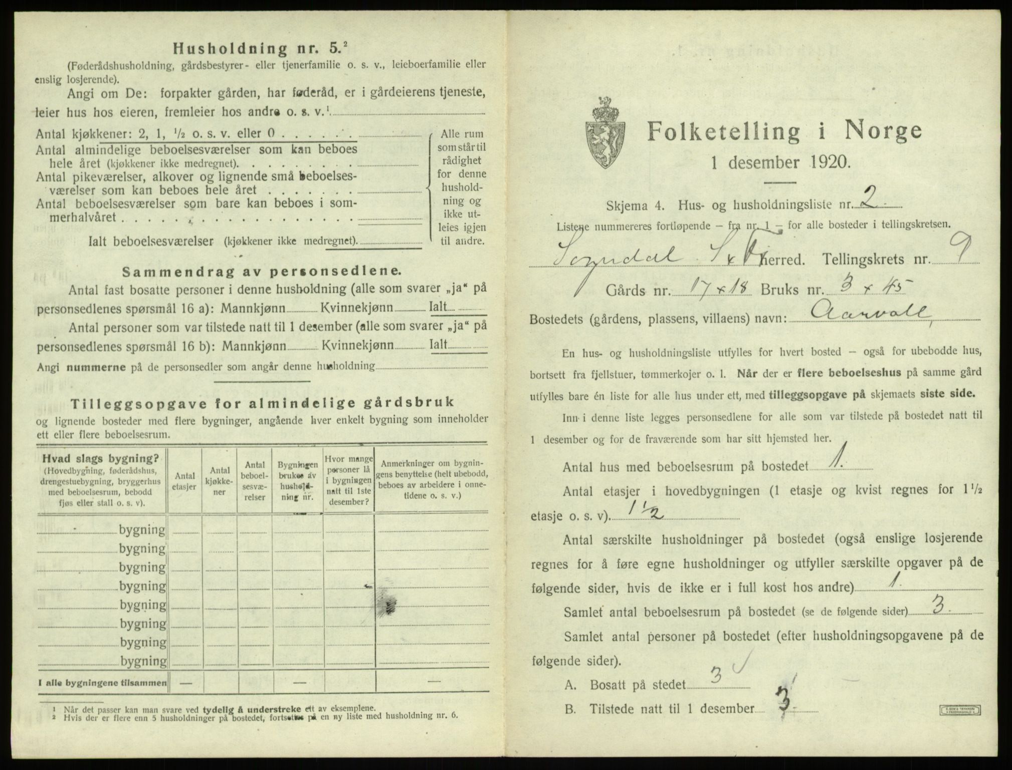 SAB, 1920 census for Sogndal, 1920, p. 549