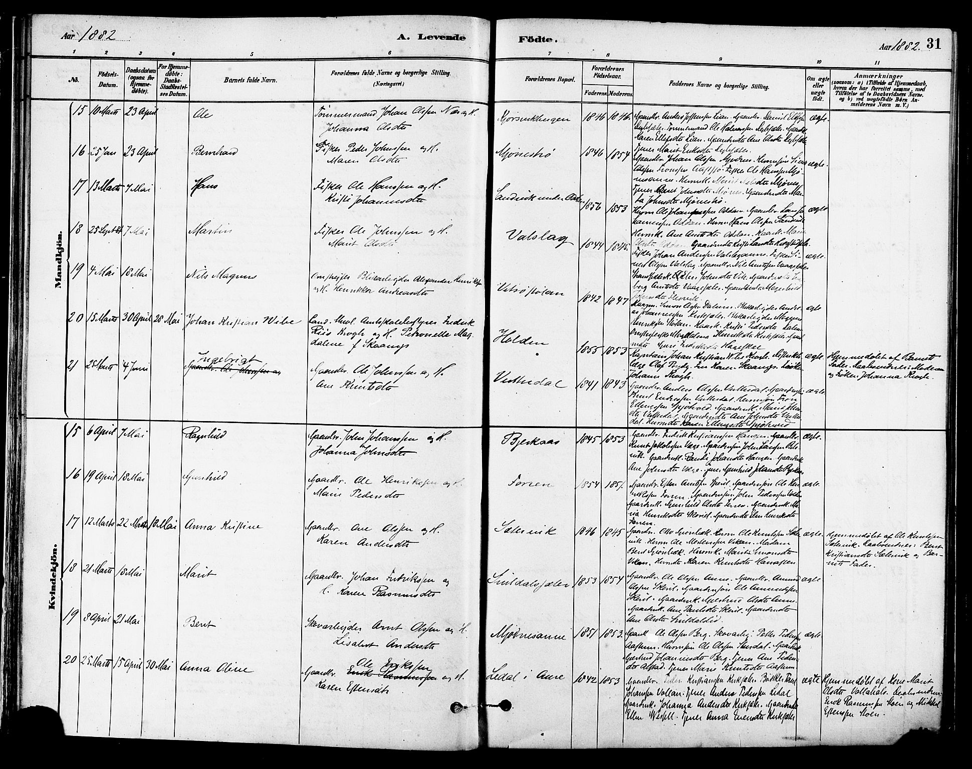 Ministerialprotokoller, klokkerbøker og fødselsregistre - Sør-Trøndelag, SAT/A-1456/630/L0496: Parish register (official) no. 630A09, 1879-1895, p. 31