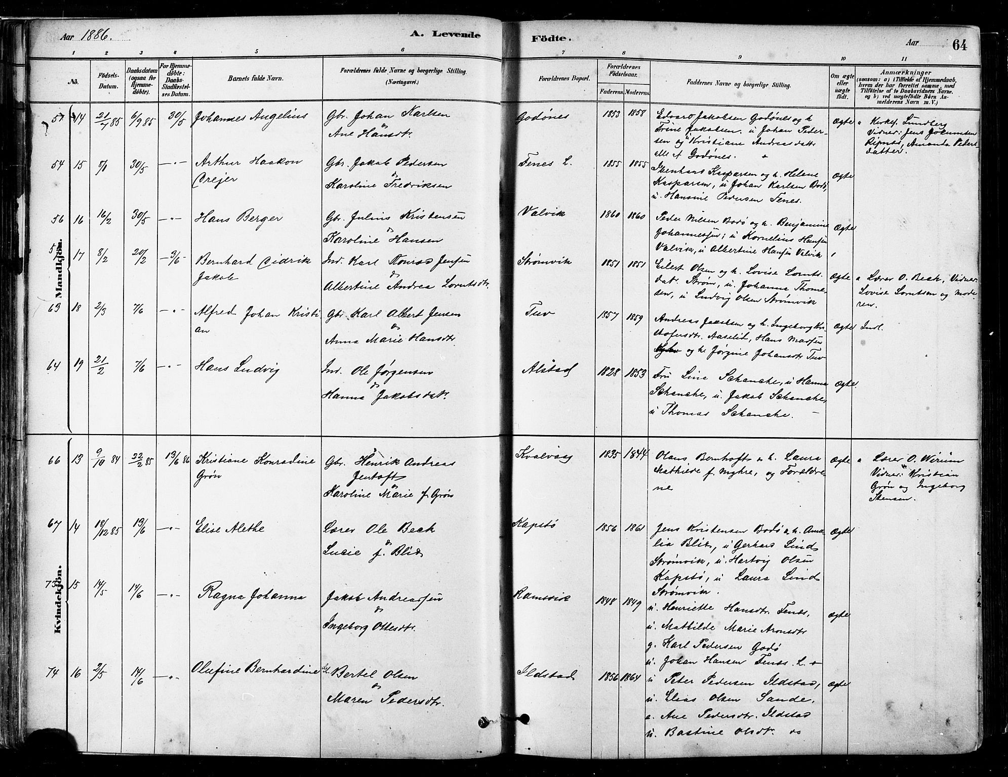 Ministerialprotokoller, klokkerbøker og fødselsregistre - Nordland, AV/SAT-A-1459/802/L0054: Parish register (official) no. 802A01, 1879-1893, p. 64