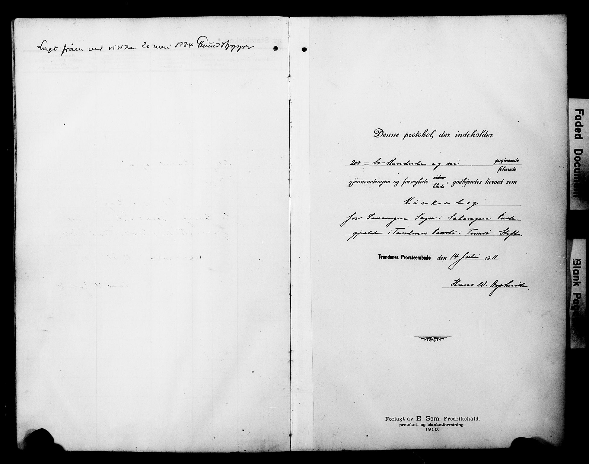 Salangen sokneprestembete, SATØ/S-1324/H/Ha/L0002klokker: Parish register (copy) no. 2, 1911-1929