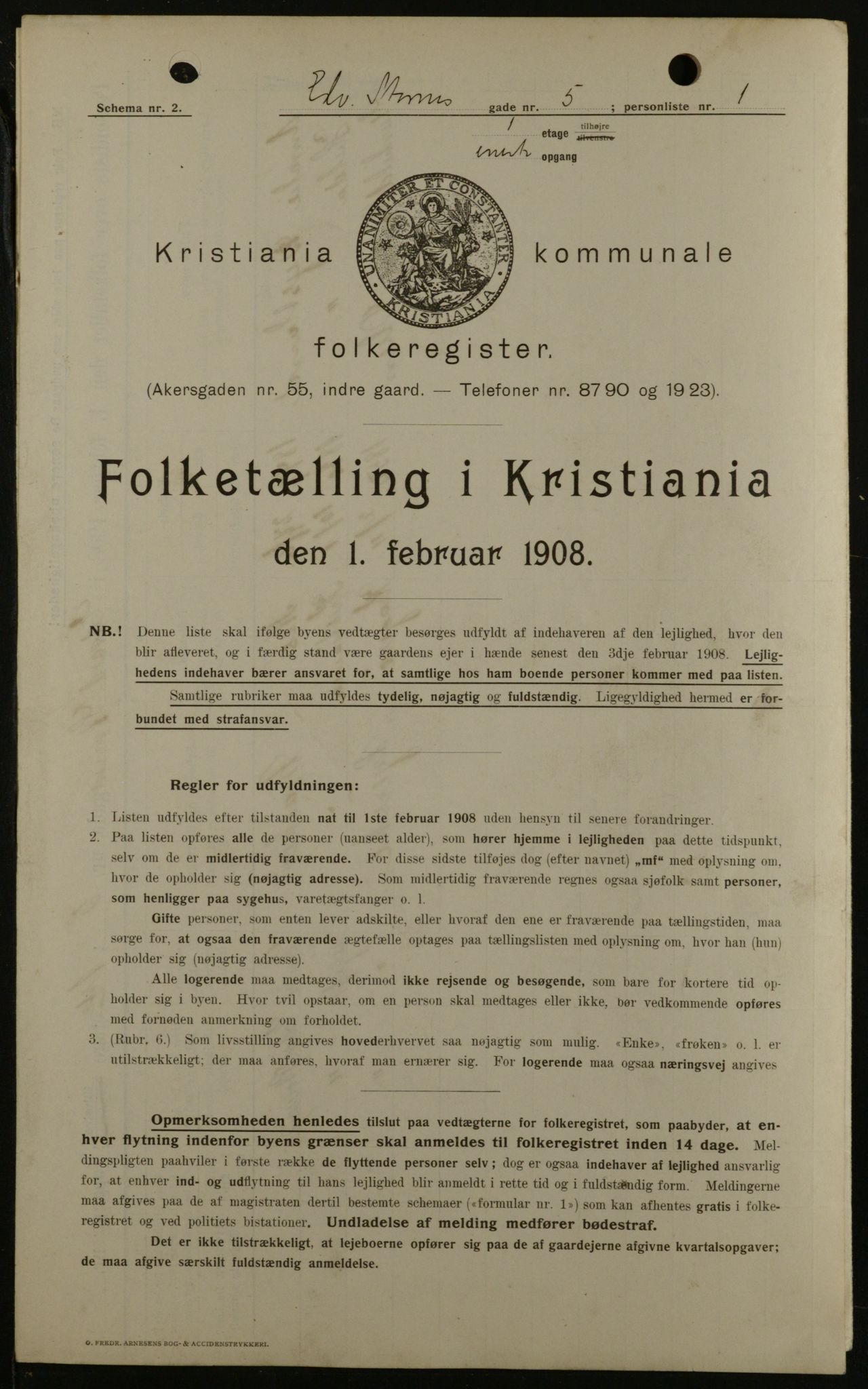 OBA, Municipal Census 1908 for Kristiania, 1908, p. 17319