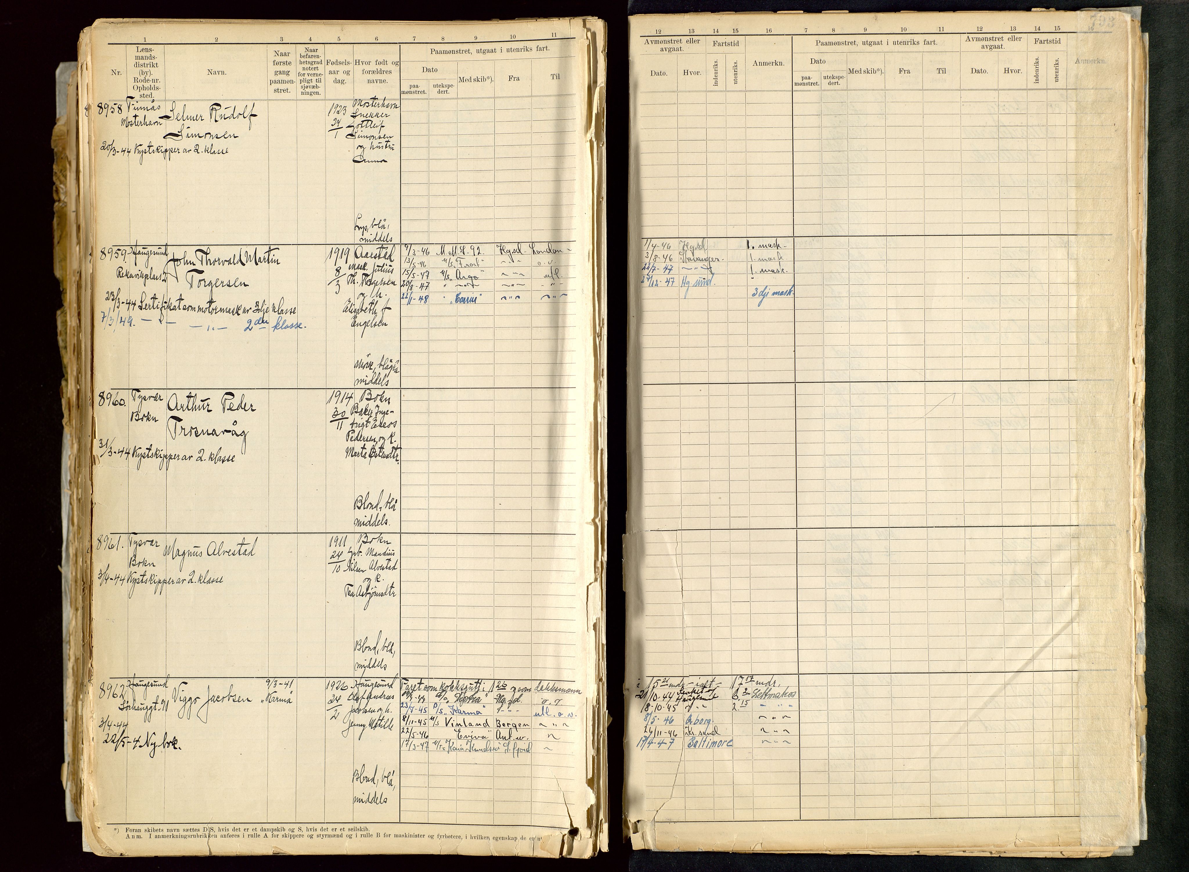 Haugesund sjømannskontor, AV/SAST-A-102007/F/Fb/Fbb/L0013: Sjøfartsrulle A Haugesund kretsnr. 5000-8999, 1868-1948, p. 793