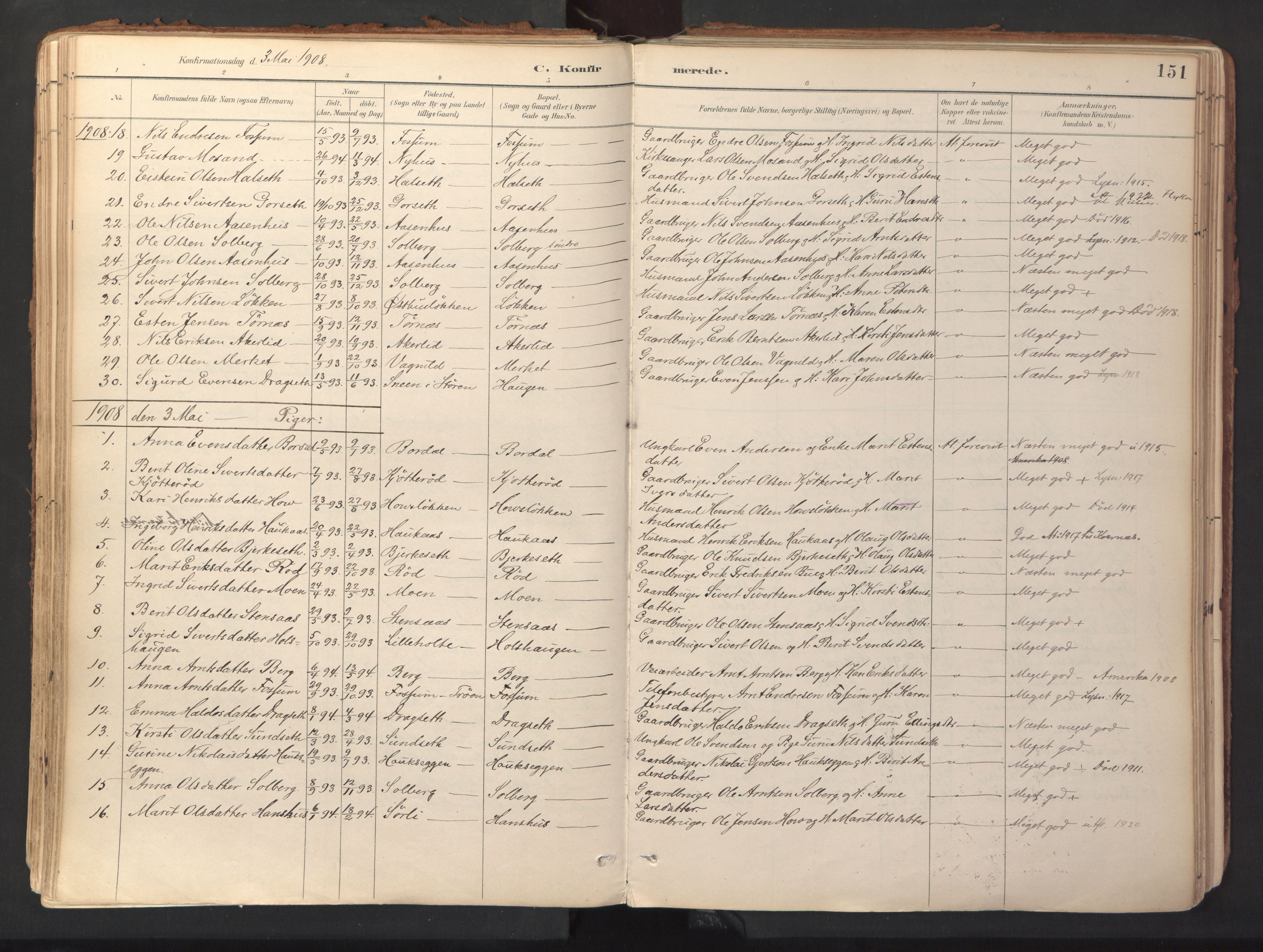 Ministerialprotokoller, klokkerbøker og fødselsregistre - Sør-Trøndelag, SAT/A-1456/689/L1041: Parish register (official) no. 689A06, 1891-1923, p. 151