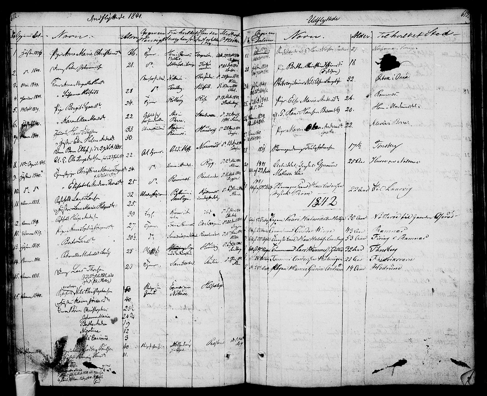 Sem kirkebøker, AV/SAKO-A-5/F/Fa/L0005: Parish register (official) no. I 5, 1825-1842, p. 612-613