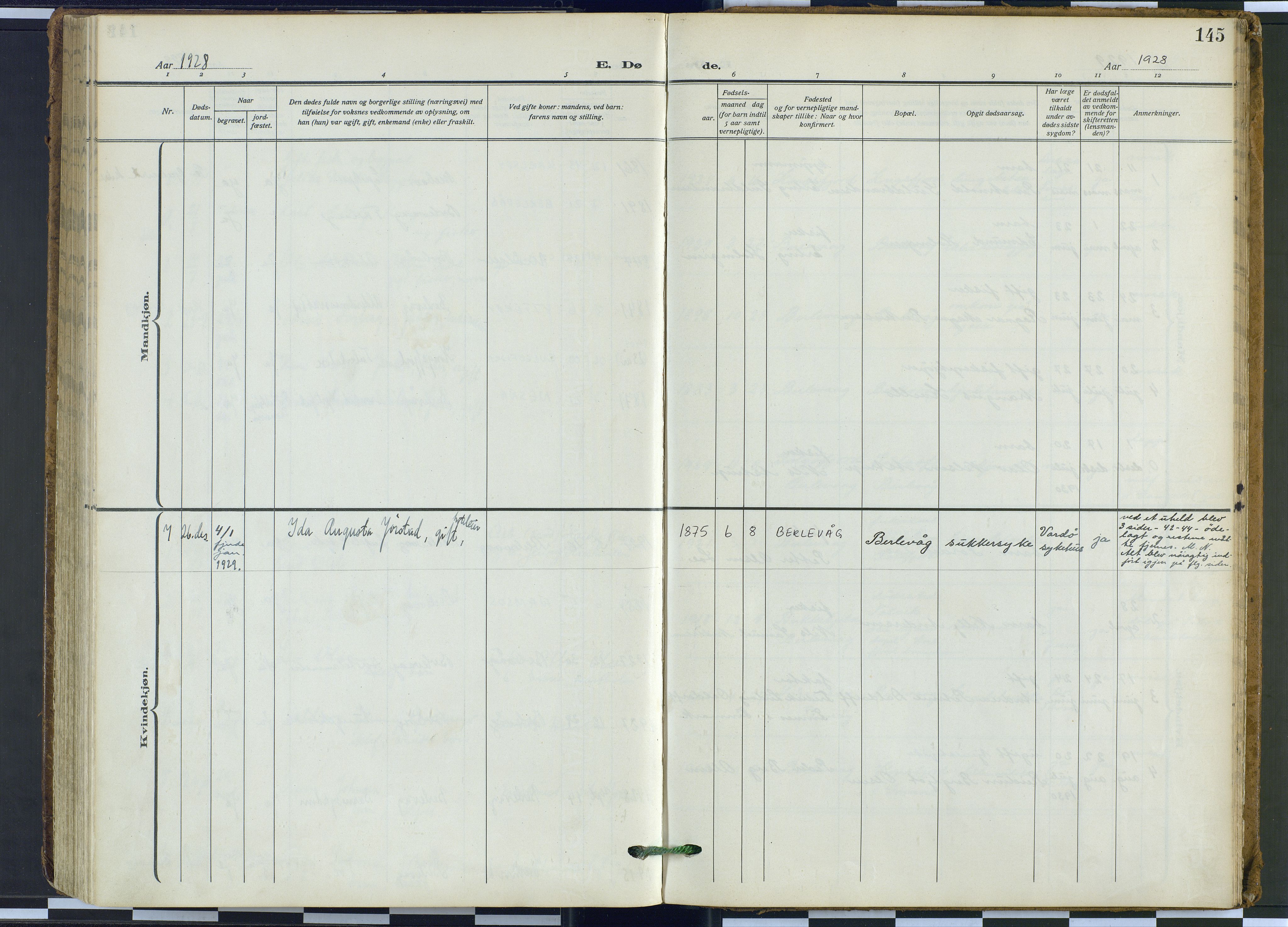 Tana sokneprestkontor, AV/SATØ-S-1334/H/Ha: Parish register (official) no. 9, 1914-1930, p. 145