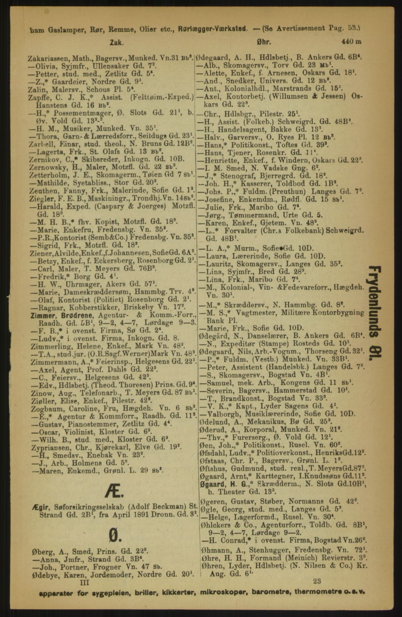 Kristiania/Oslo adressebok, PUBL/-, 1891, p. 440m