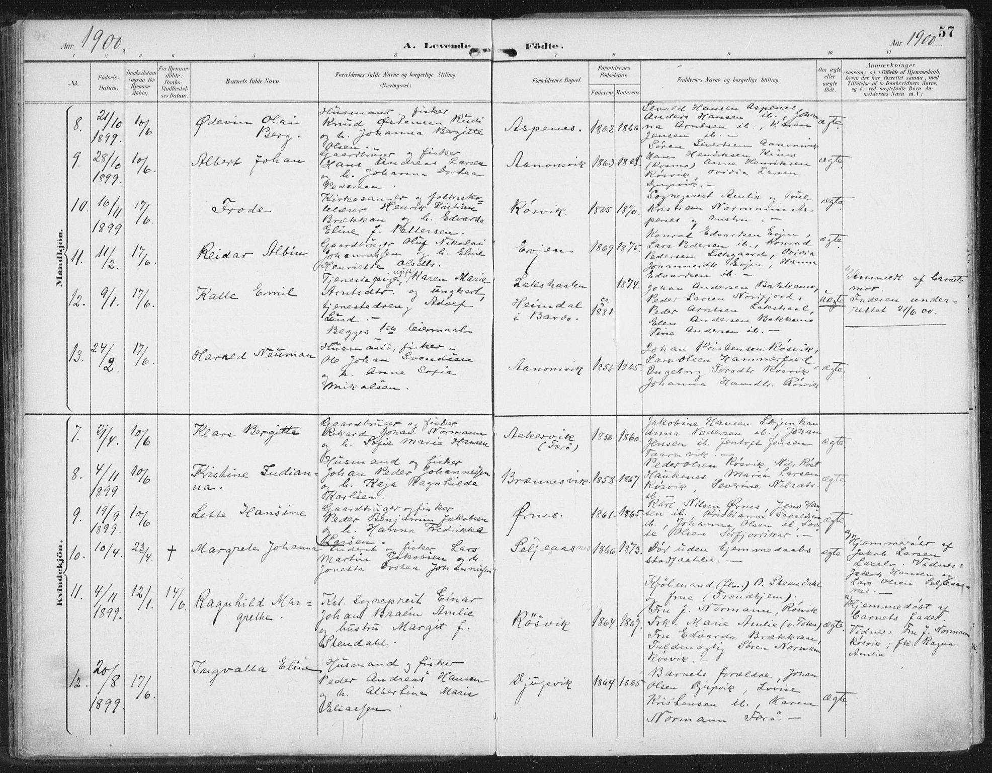 Ministerialprotokoller, klokkerbøker og fødselsregistre - Nordland, SAT/A-1459/854/L0779: Parish register (official) no. 854A02, 1892-1909, p. 57