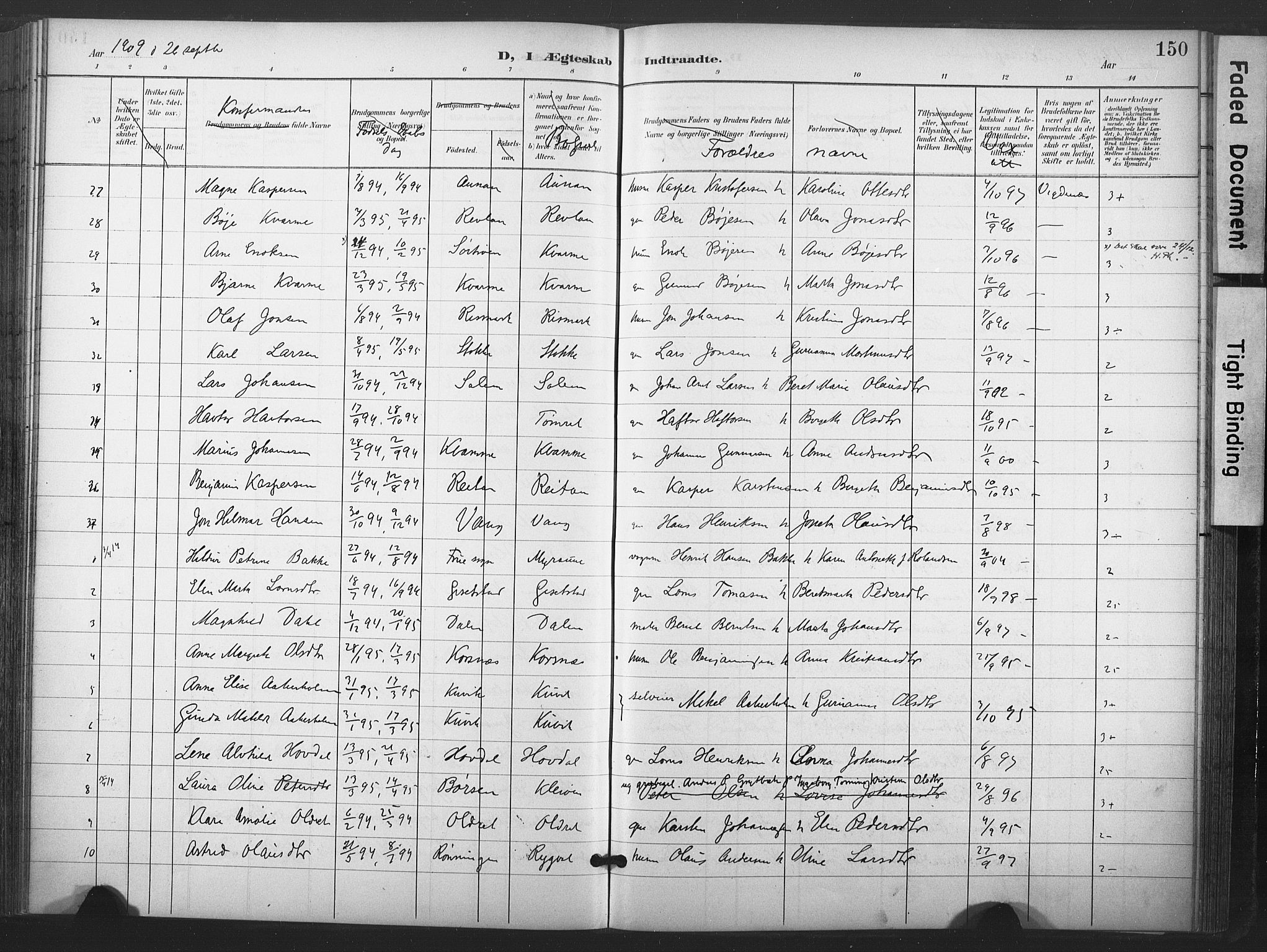 Ministerialprotokoller, klokkerbøker og fødselsregistre - Nord-Trøndelag, AV/SAT-A-1458/713/L0122: Parish register (official) no. 713A11, 1899-1910, p. 150