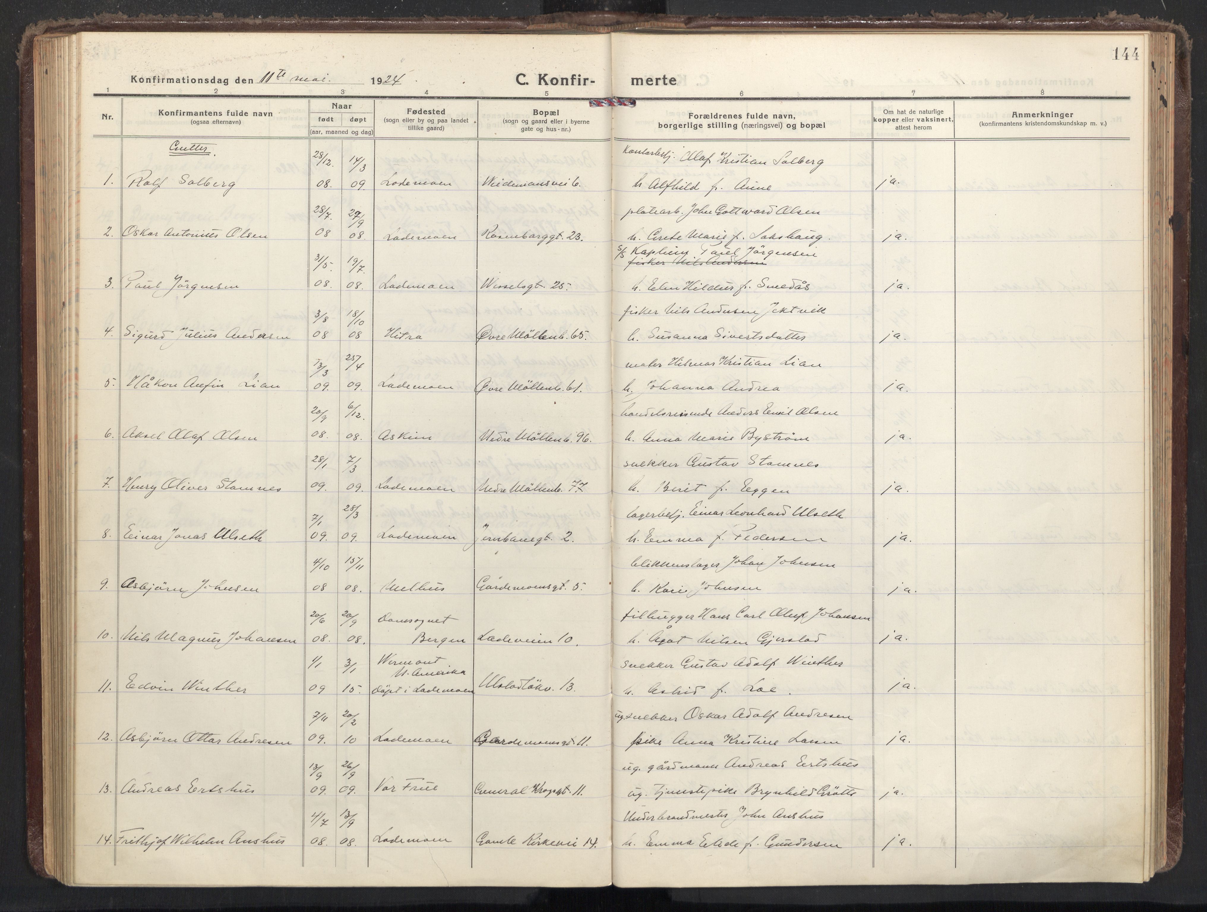 Ministerialprotokoller, klokkerbøker og fødselsregistre - Sør-Trøndelag, SAT/A-1456/605/L0247: Parish register (official) no. 605A09, 1918-1930, p. 144