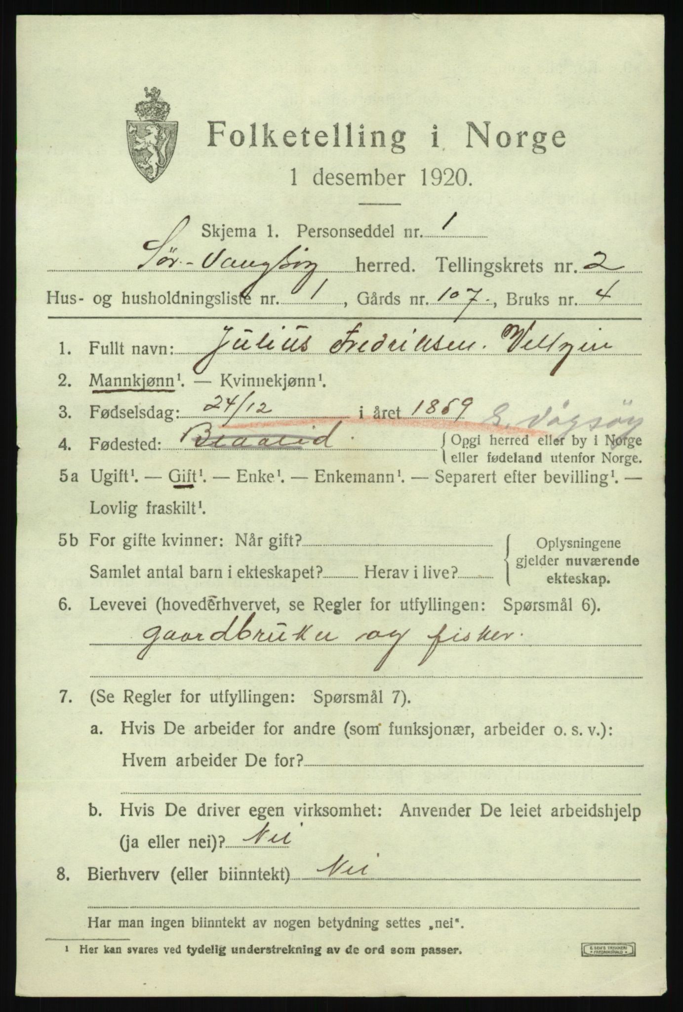 SAB, 1920 census for Sør-Vågsøy, 1920, p. 1044